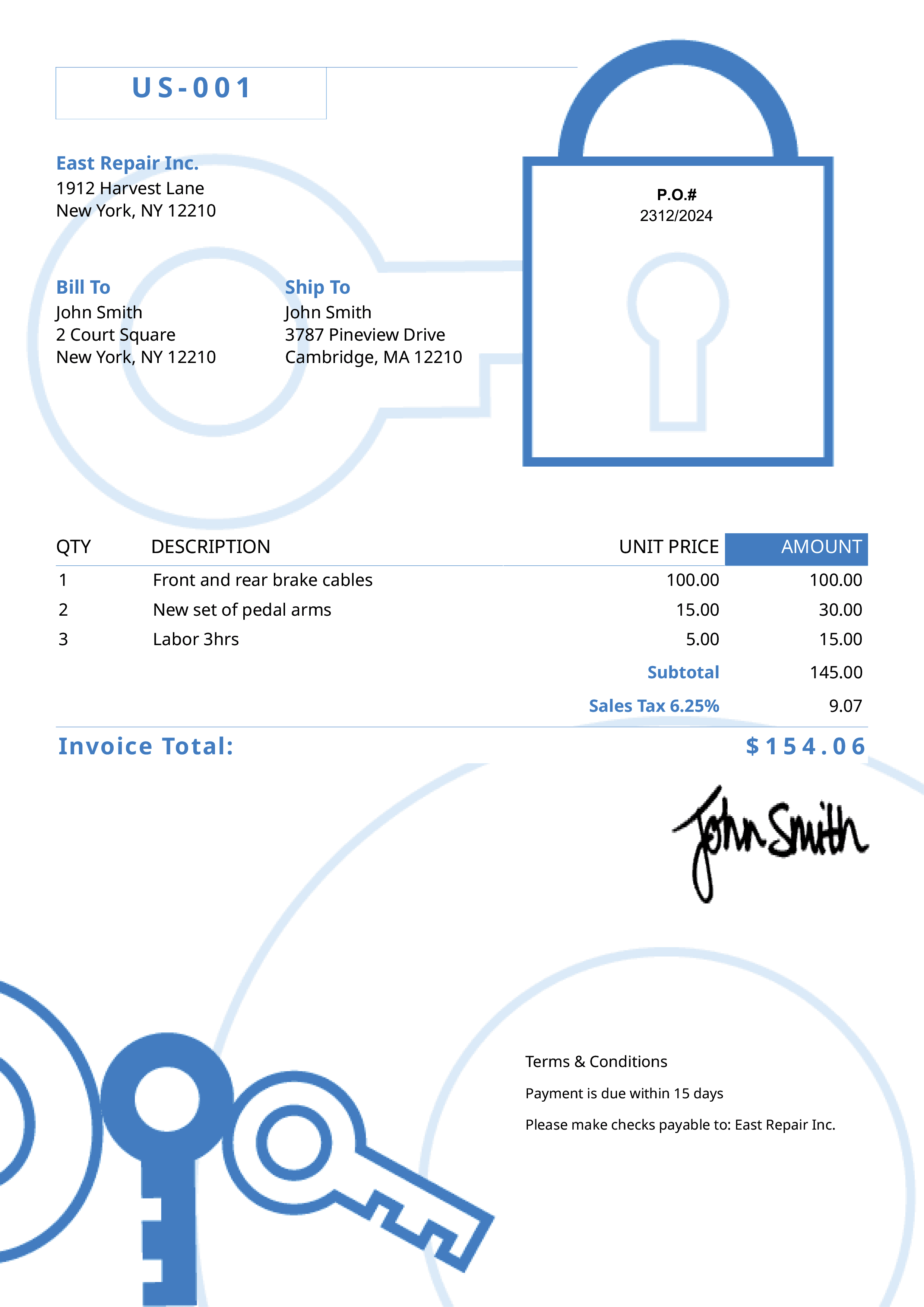 Invoice Template Us Secure Blue 