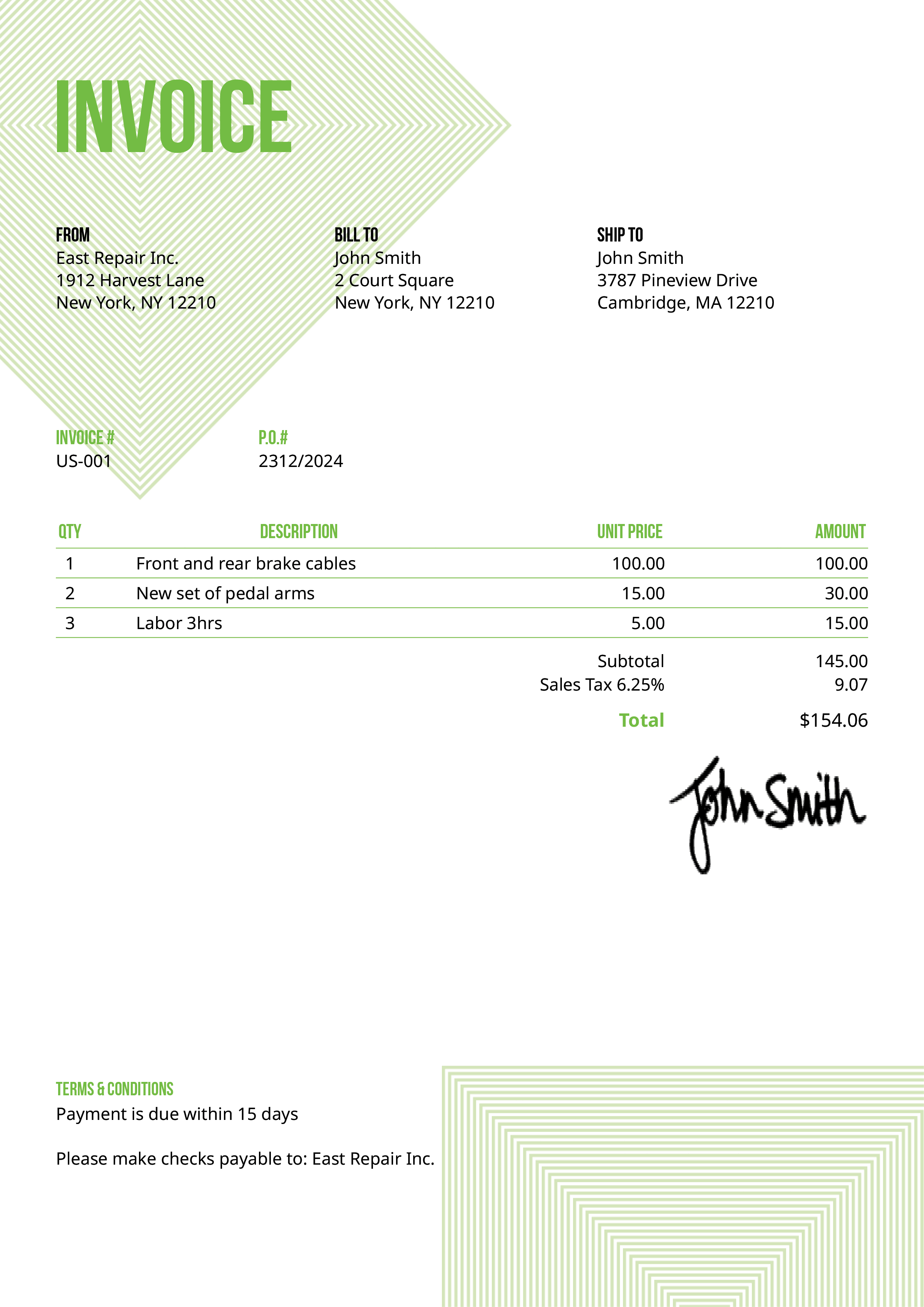 Invoice Template Us Squares Green 