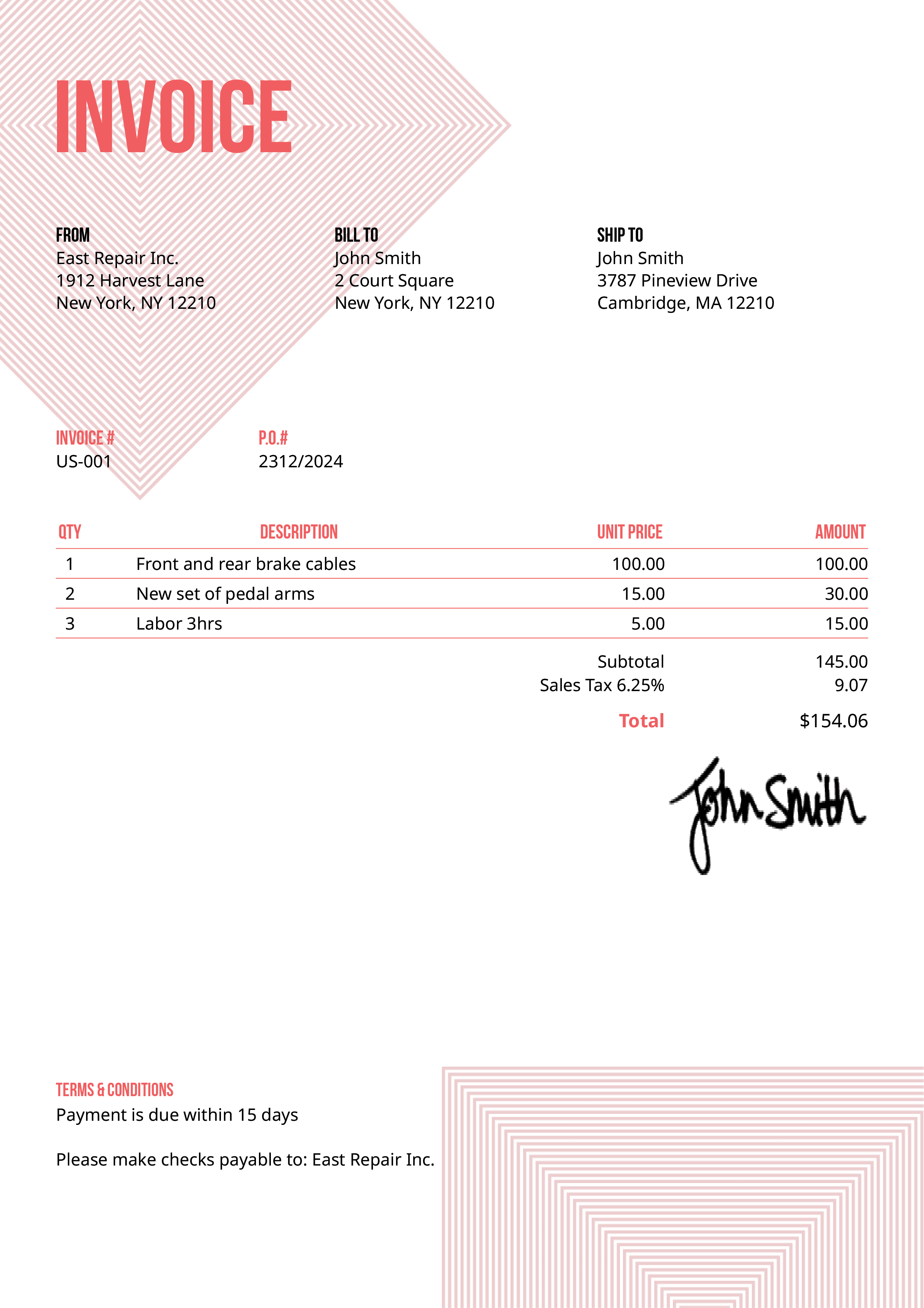 Invoice Template Us Squares Pink 