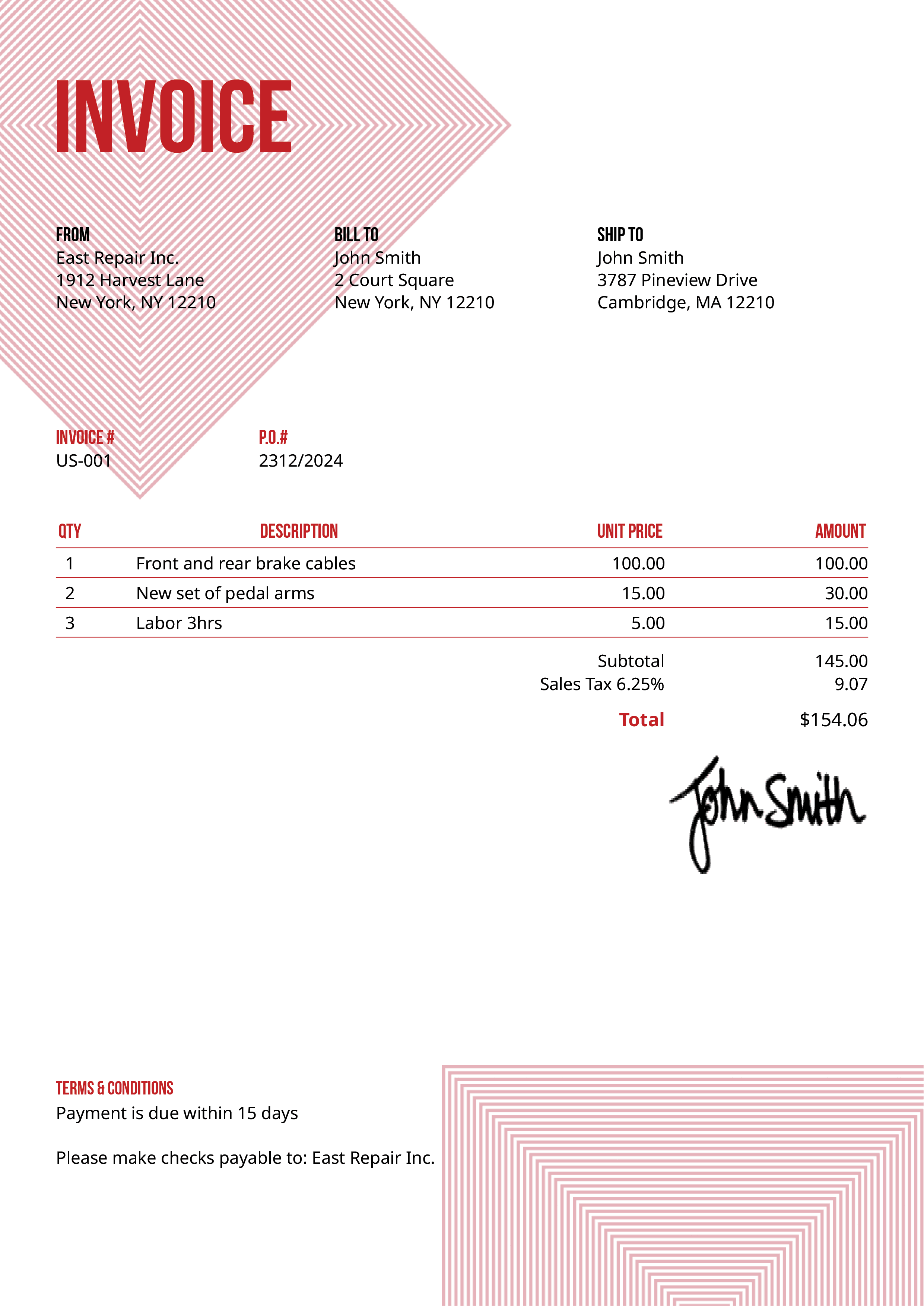 Invoice Template Us Squares Red 