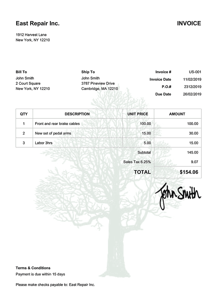 Invoice Template Us Tree 