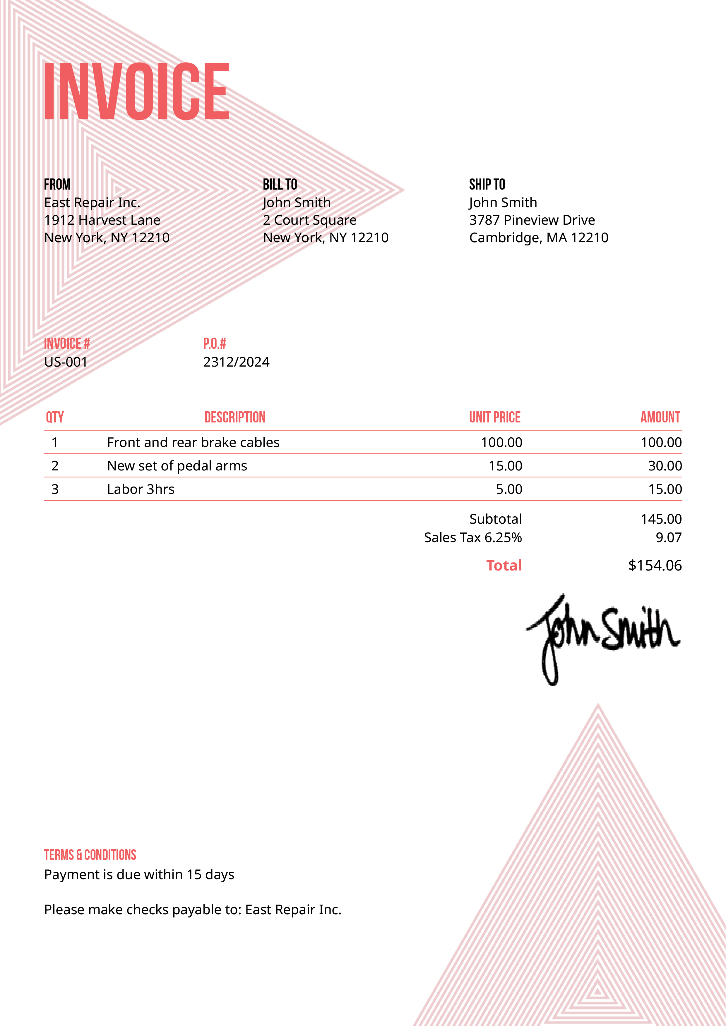 Invoice Template Us Triangles Pink 