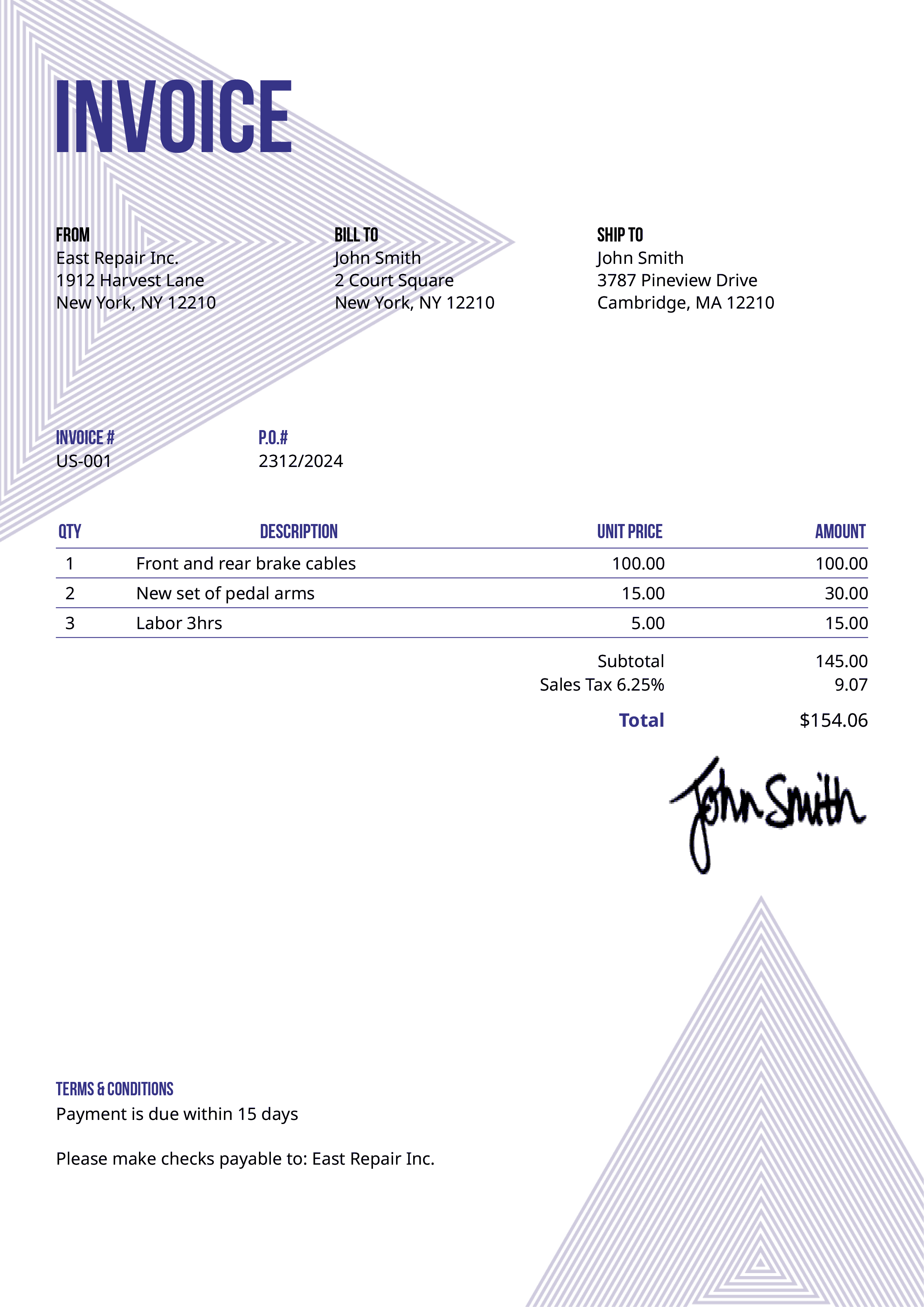 Invoice Template Us Triangles Purple 
