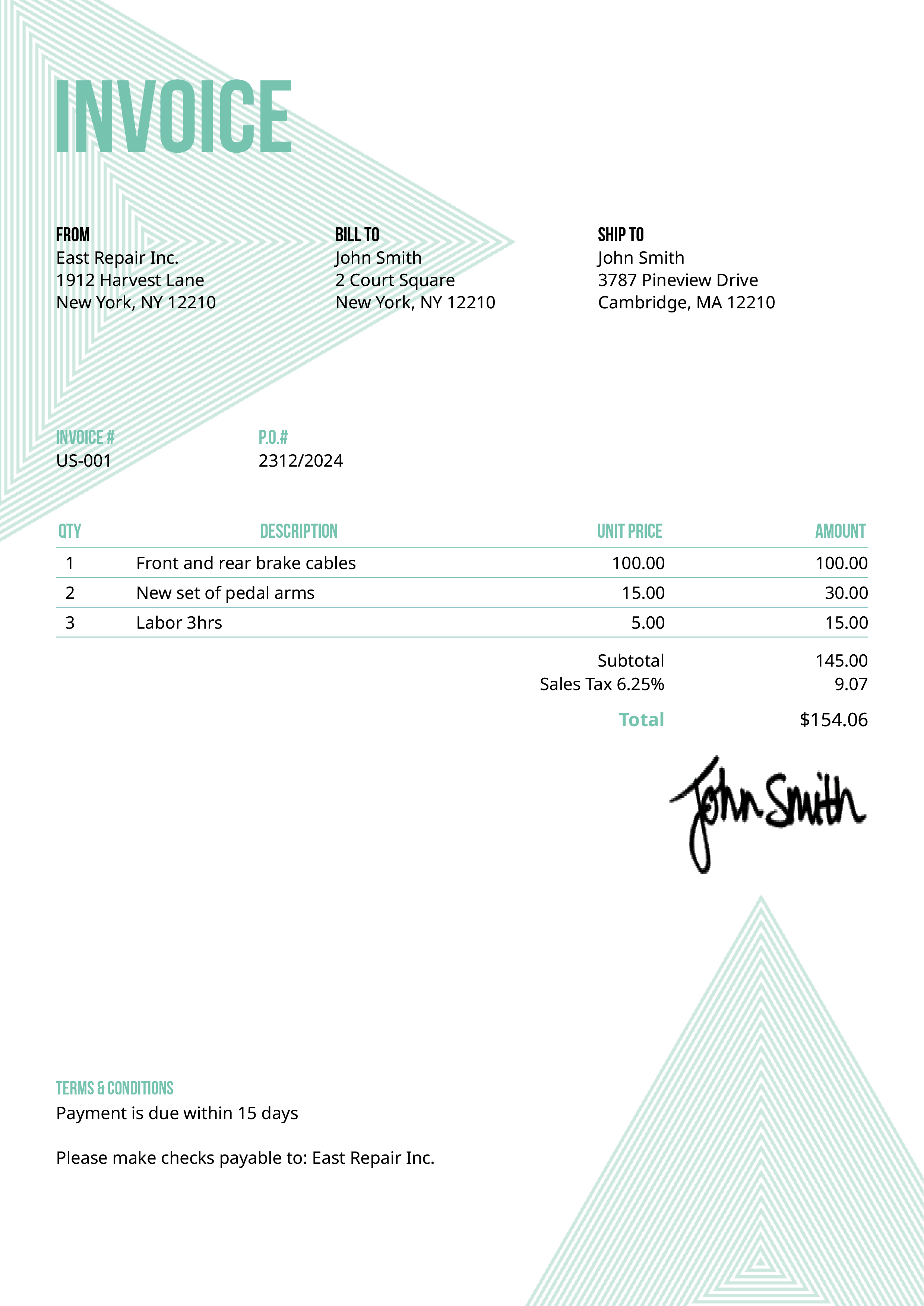 Invoice Template Us Triangles Turquoise 