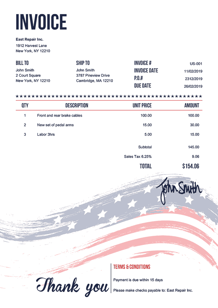 printable service invoice template