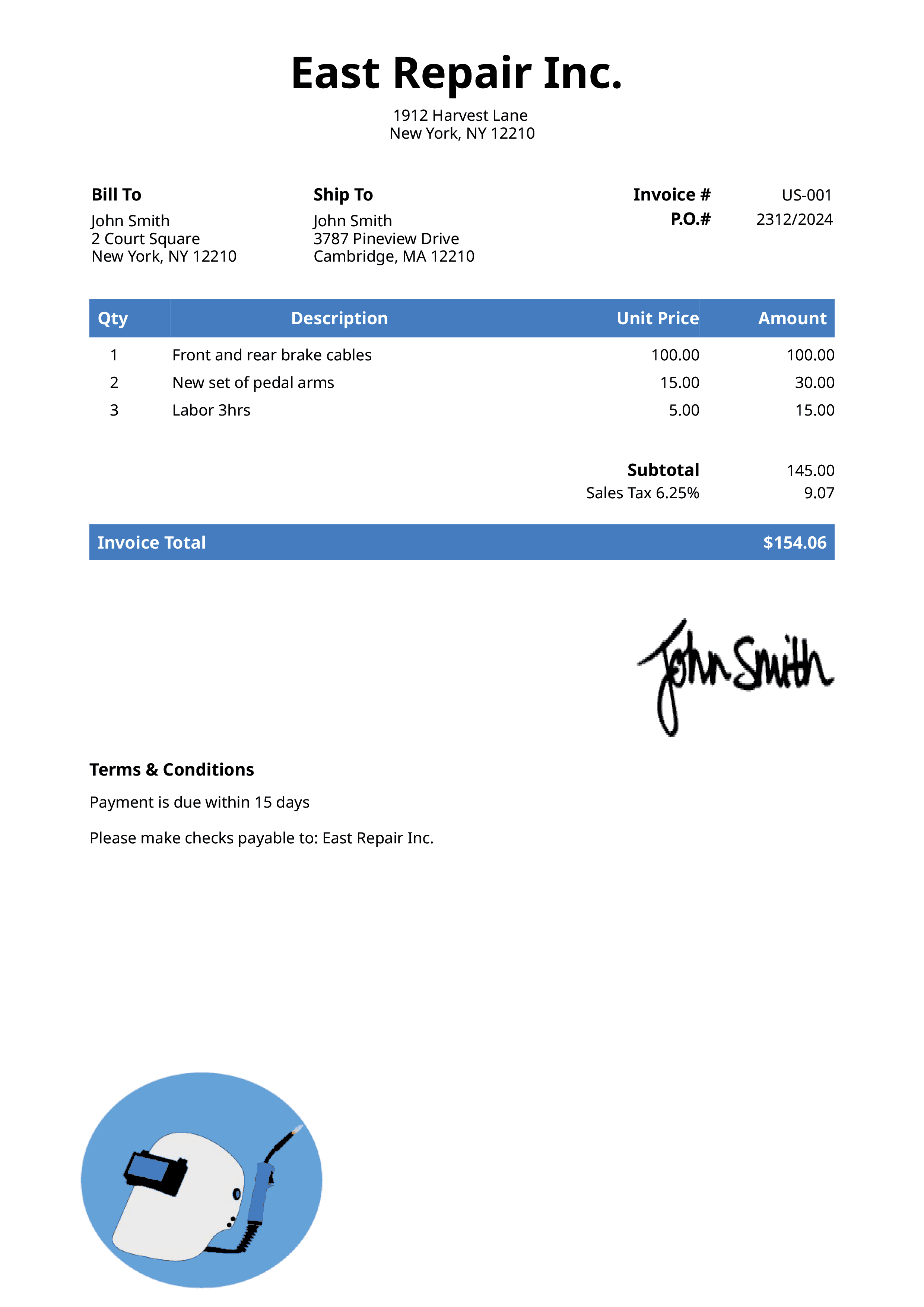 Invoice Template Us Welder Blue 