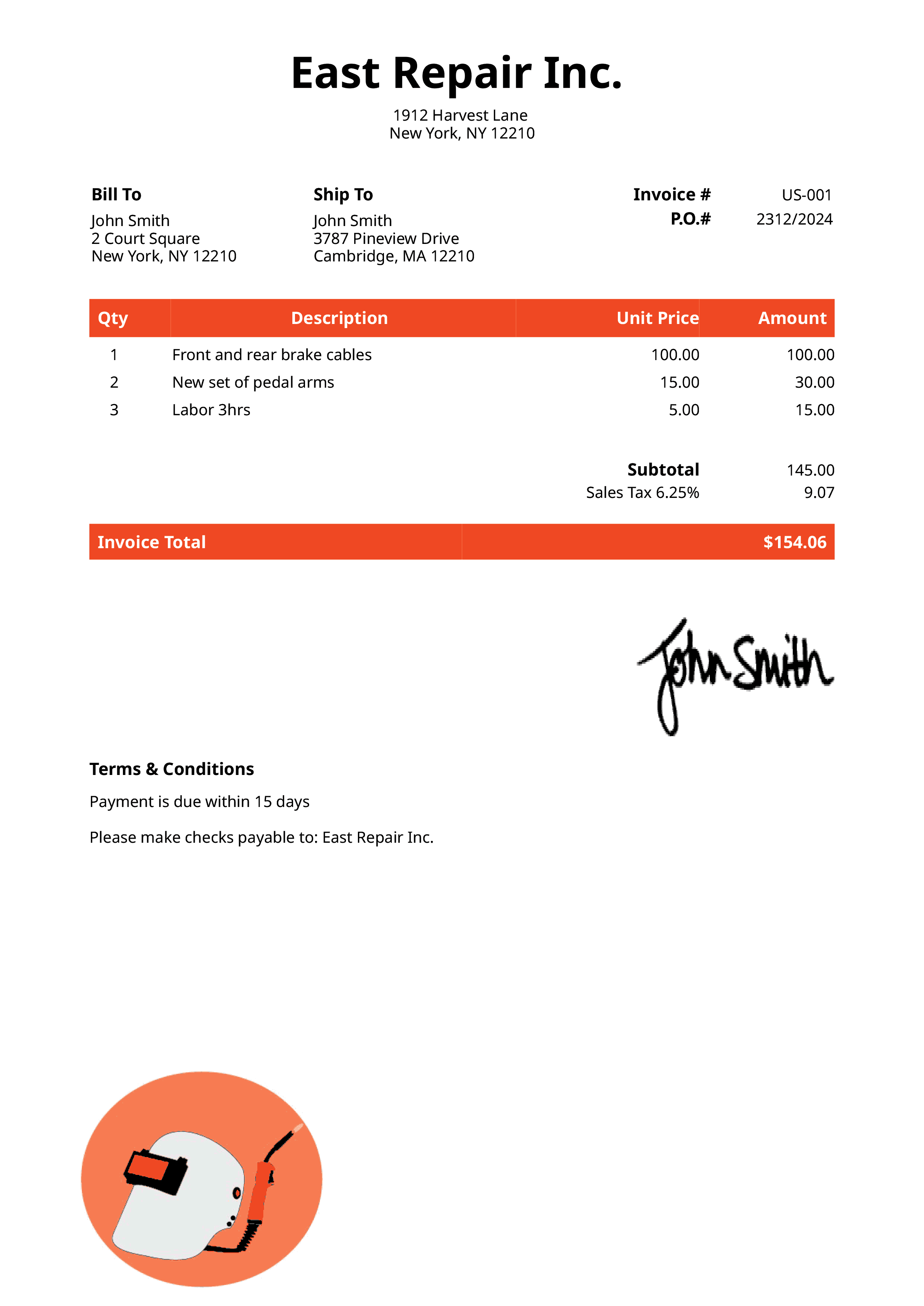 Invoice Template Us Welder Orange 