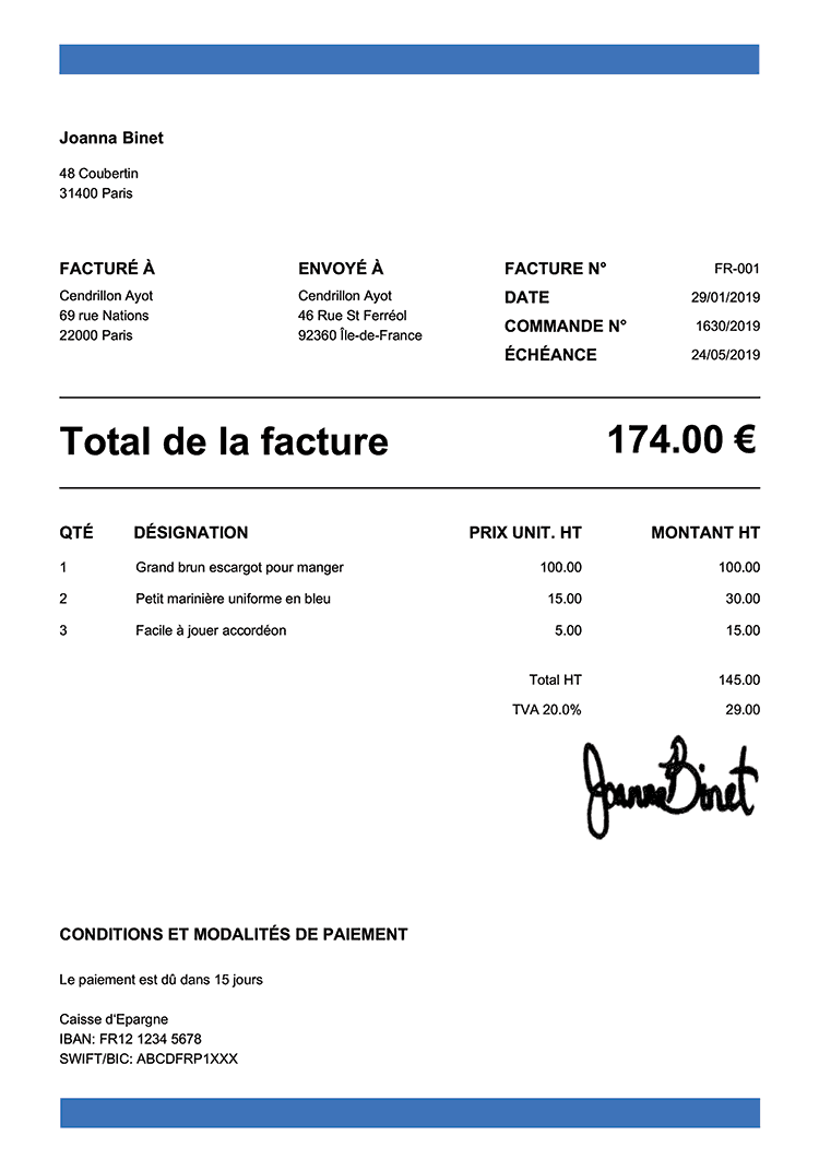 modèle de facture de carrosserie