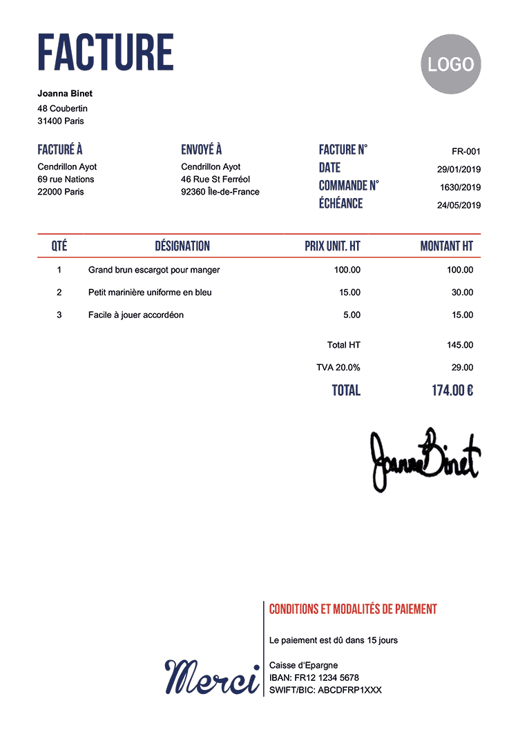 Factures Proforma PDF gratuites  Créez, téléchargez une facture