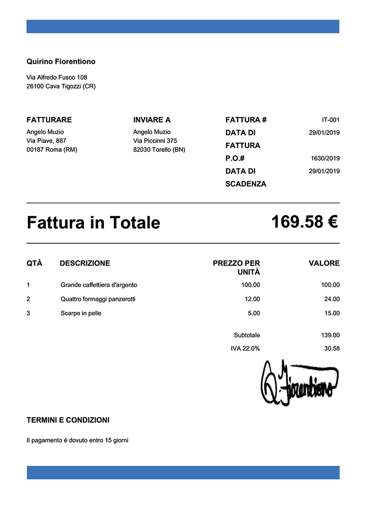 modello fattura proforma