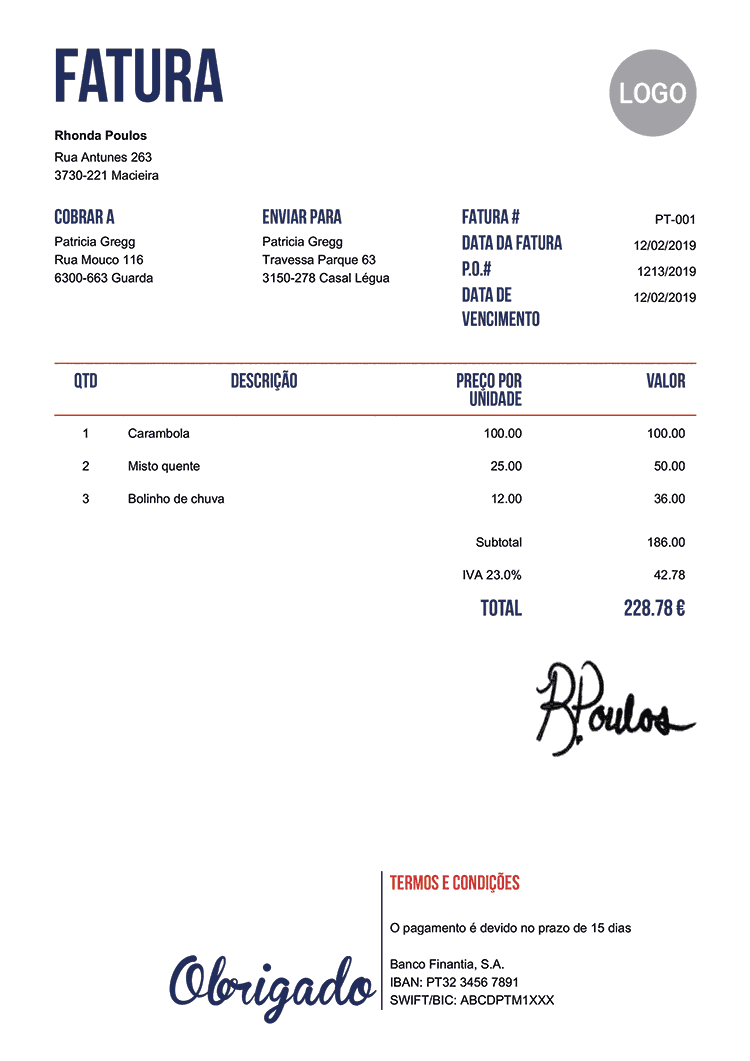 100 Modelos De Fatura Grátis Envie Por Email Baixe Grátis Pdf 6830