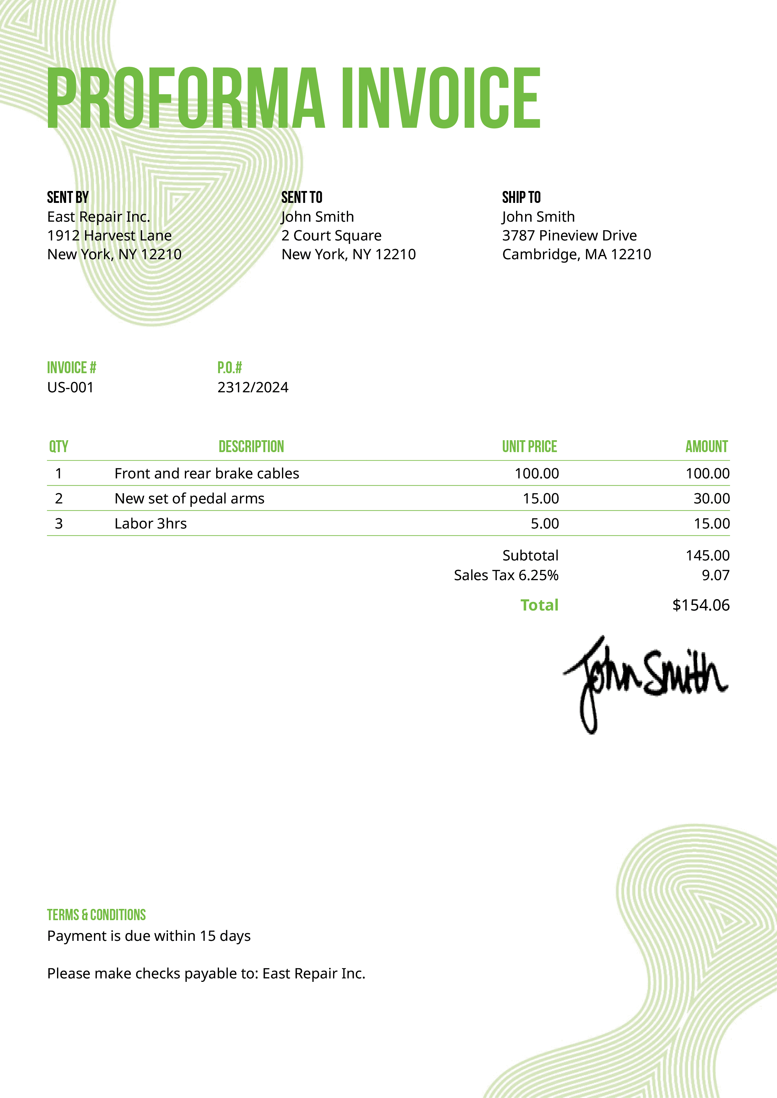 Proforma Invoice Template Us Blobs Green 
