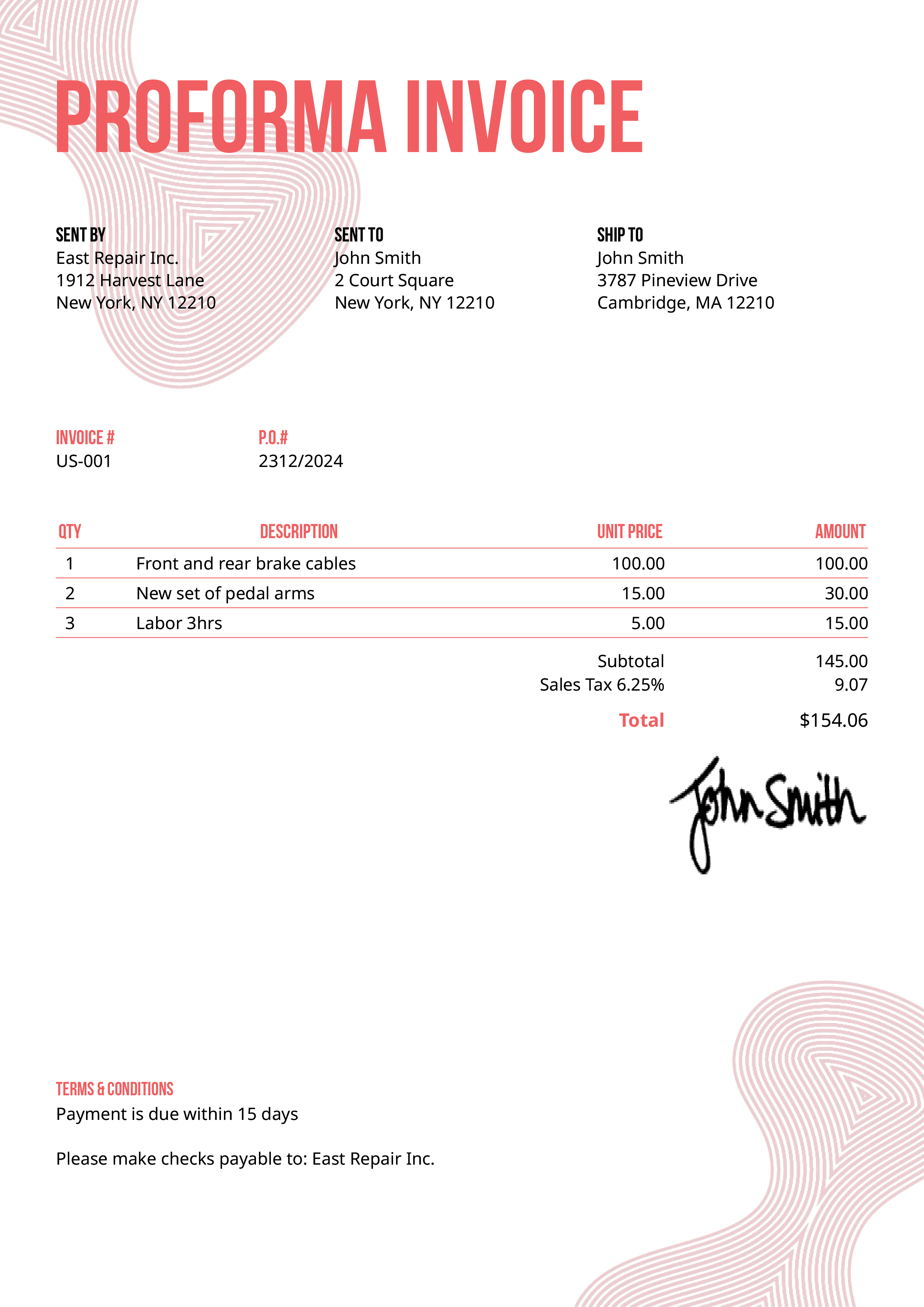 Proforma Invoice Template Us Blobs Pink 