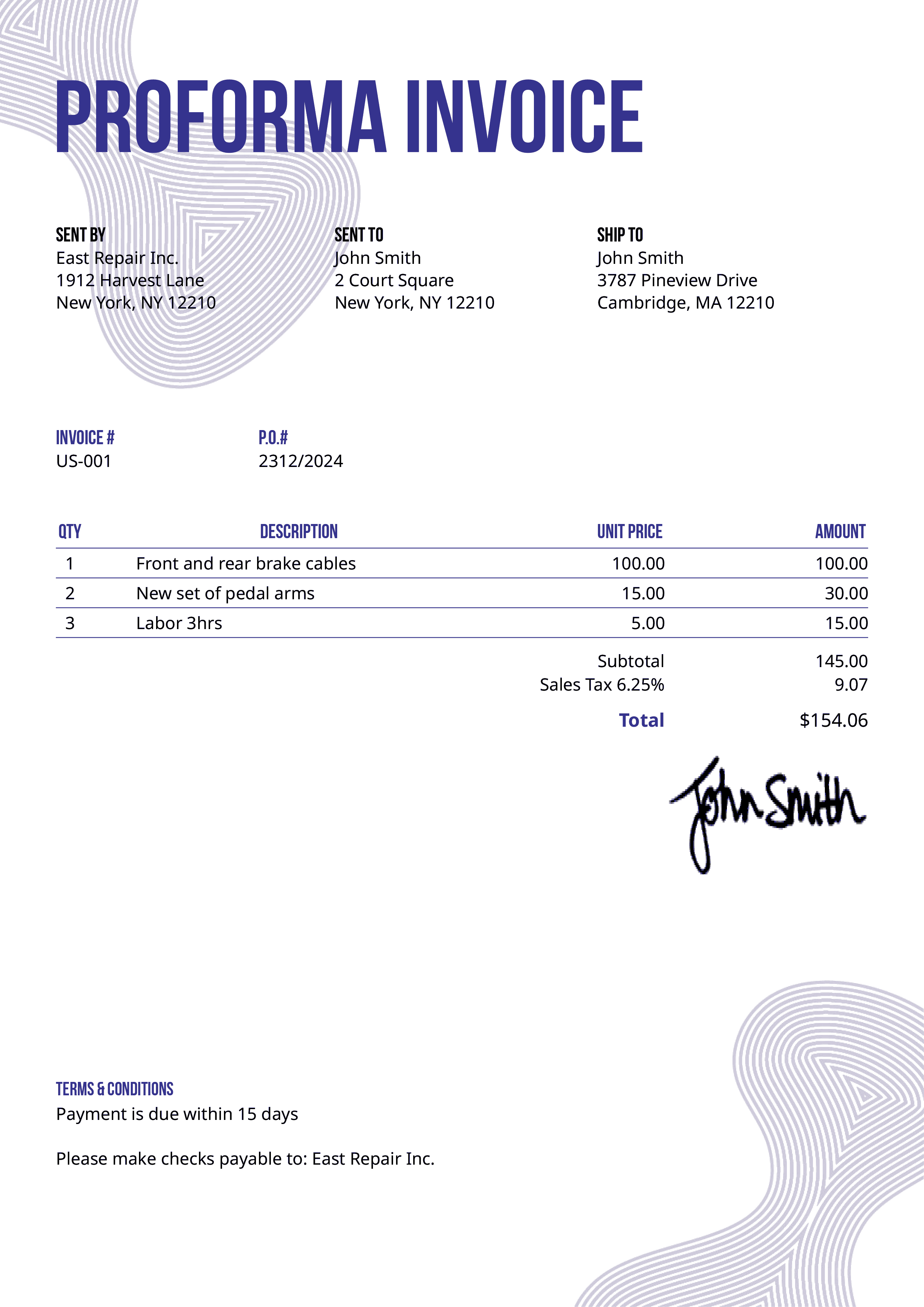 Proforma Invoice Template Us Blobs Purple 