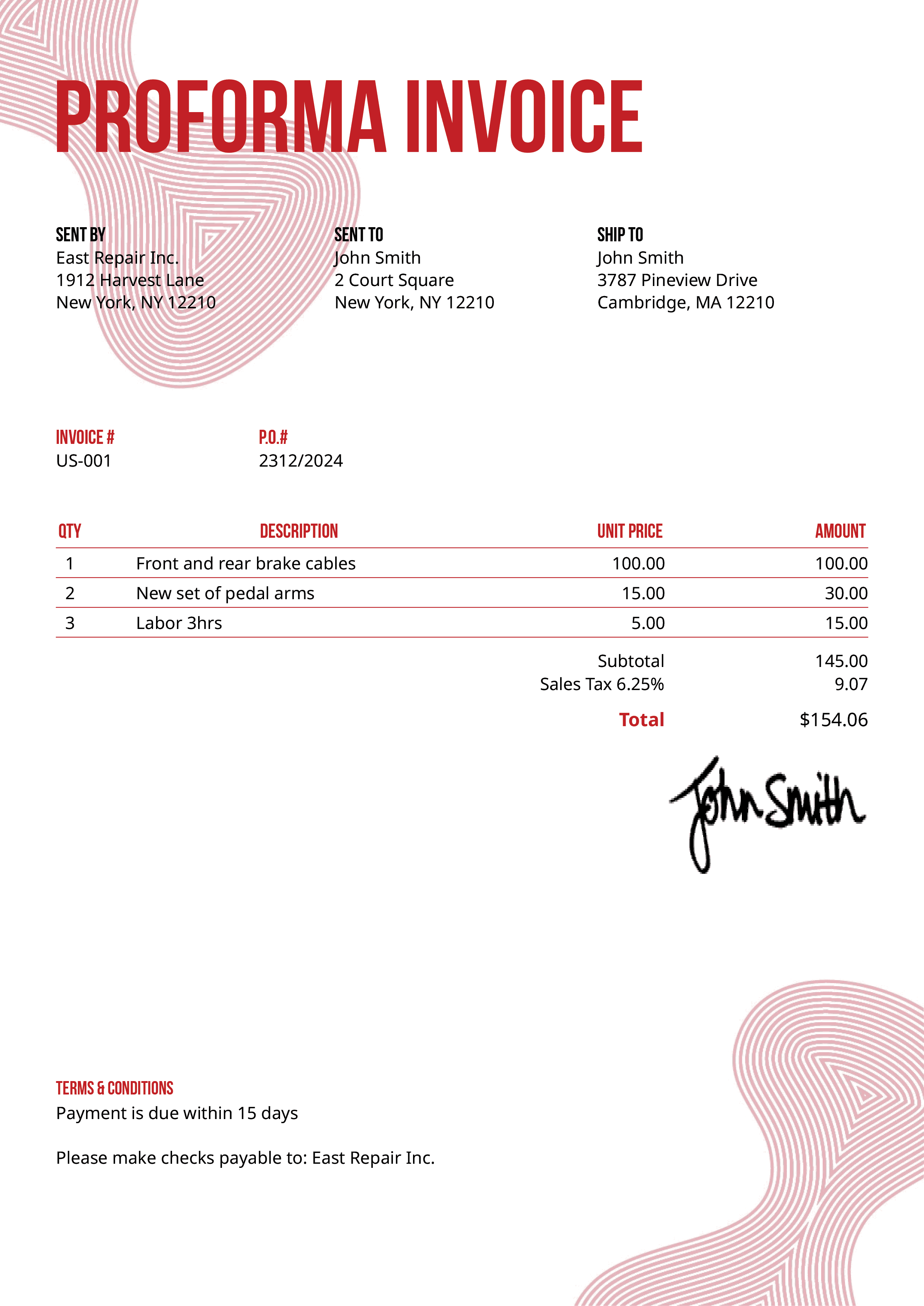Proforma Invoice Template Us Blobs Red 