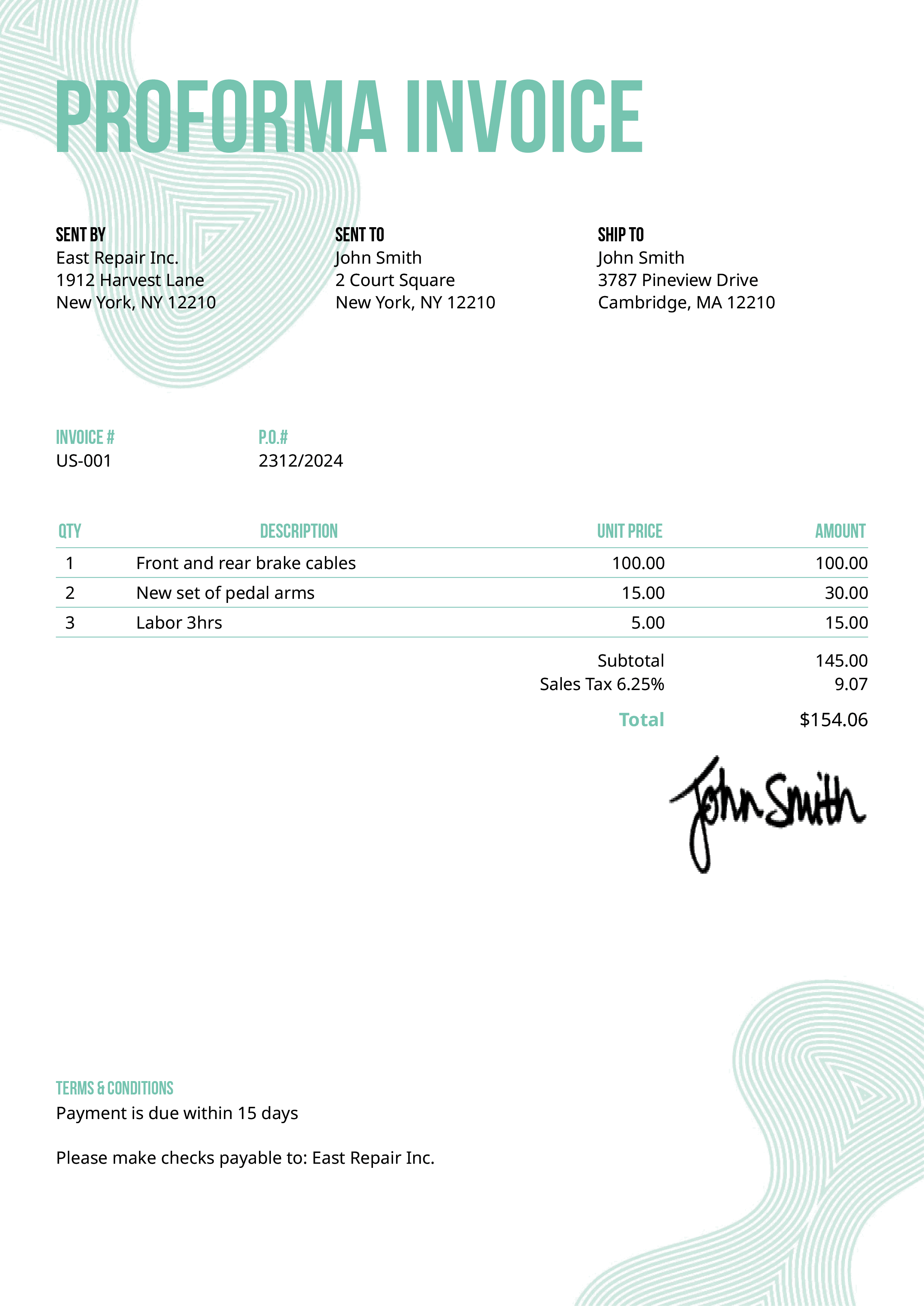 Proforma Invoice Template Us Blobs Turquoise 