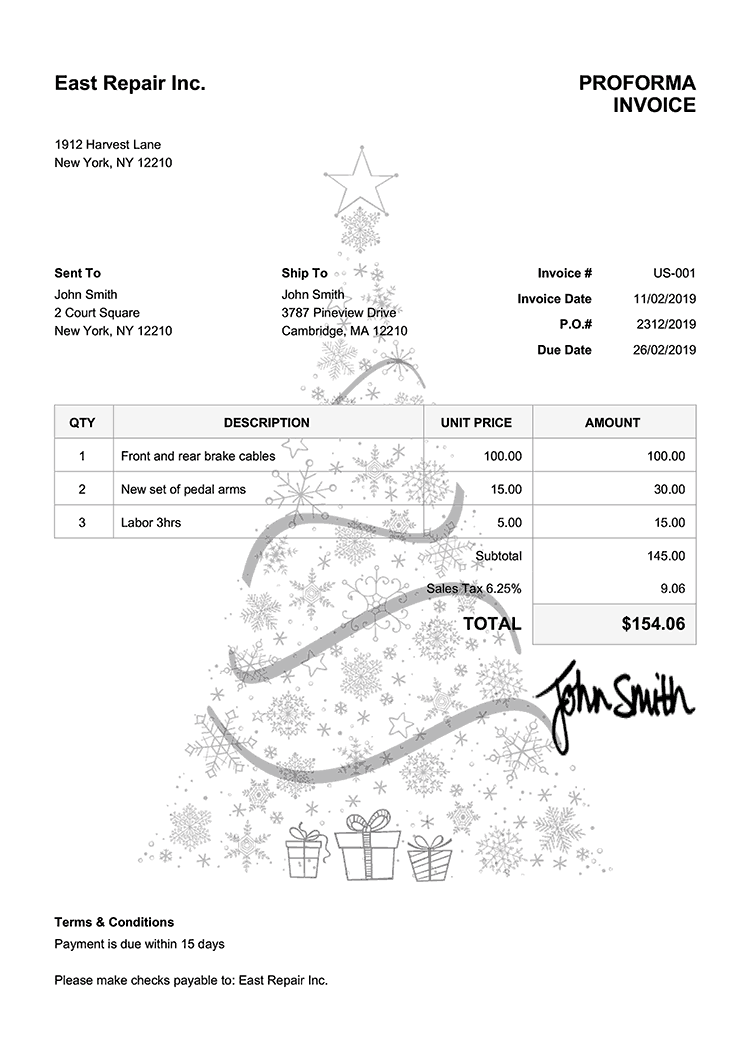 Proforma Invoice Template Us Christmas Tree Black 