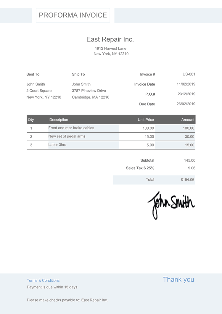 Proforma Invoice Template Us Effortless Aster 