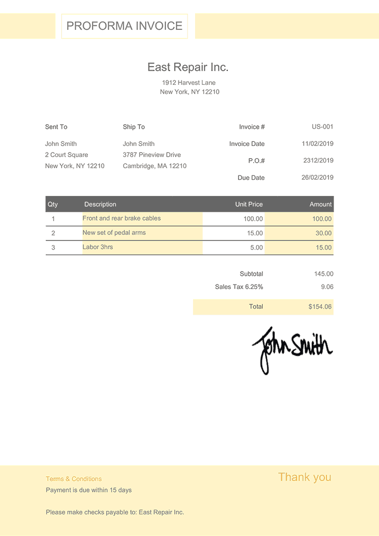 Proforma Invoice Template Us Effortless Daffodil 