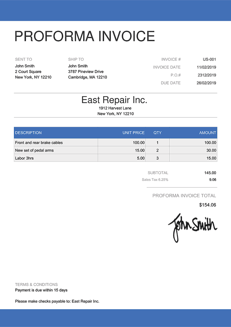 Proforma Invoice Template Us Enterprise Blue 