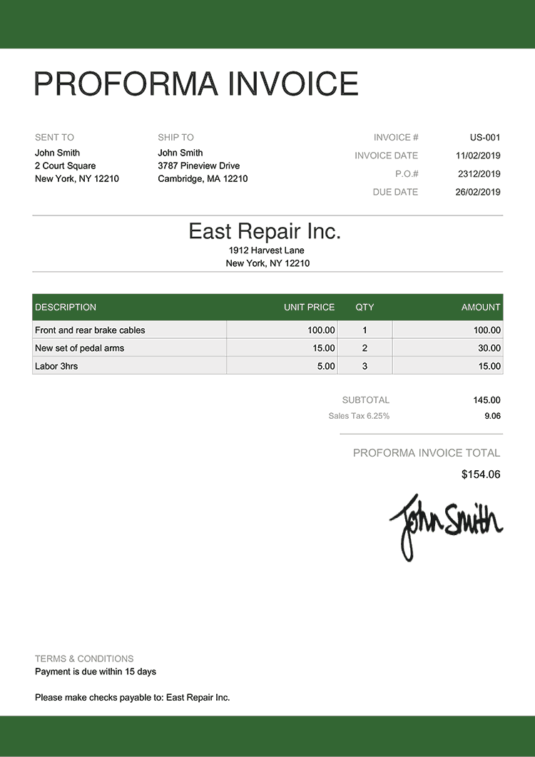 Proforma Invoice Templates Quickly Create Send Proformas