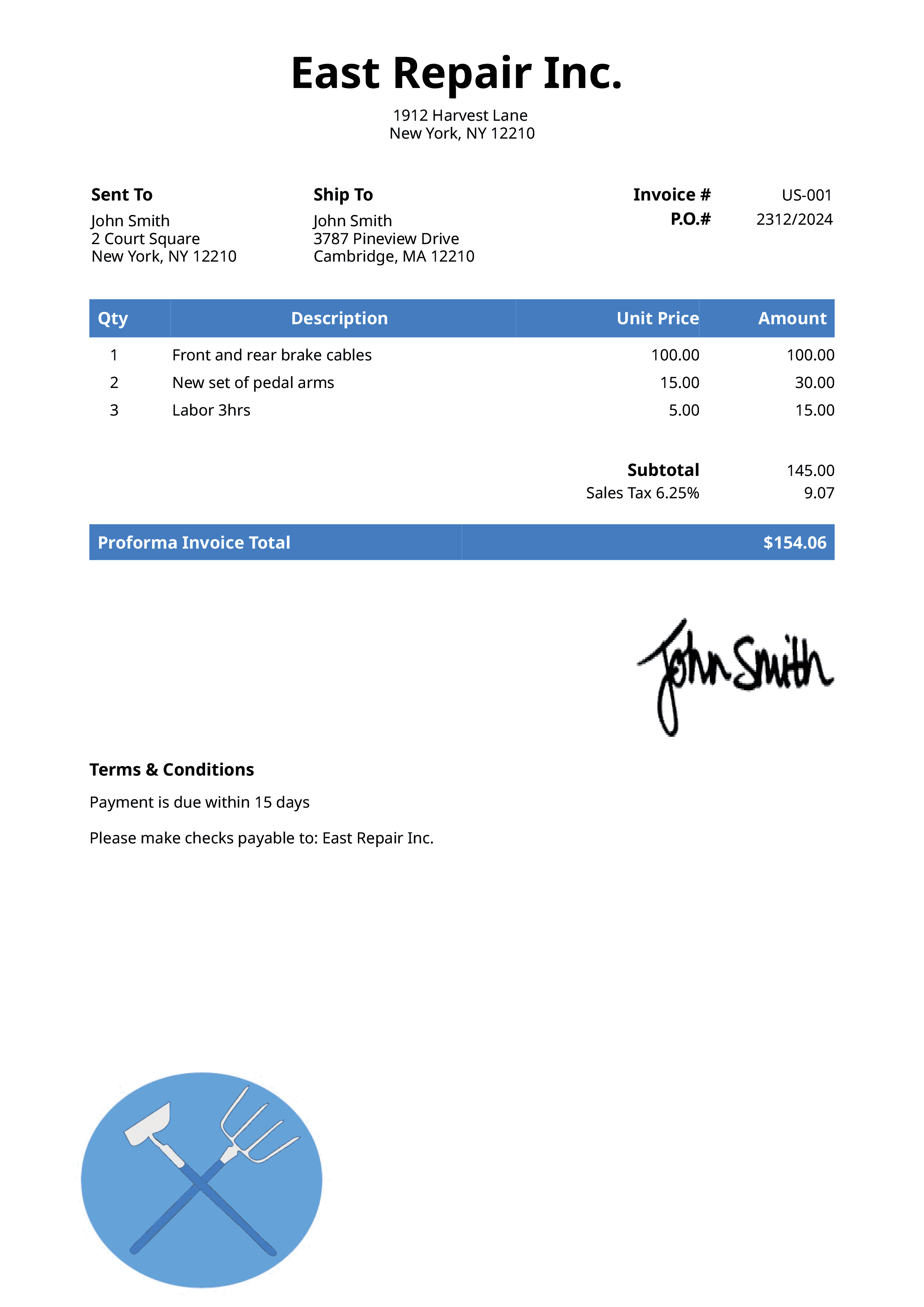 Proforma Invoice Template Us Farmer Blue 