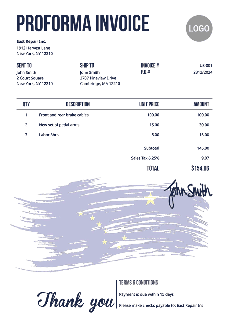 Proforma Invoice Template Us Flag Of Alaska 