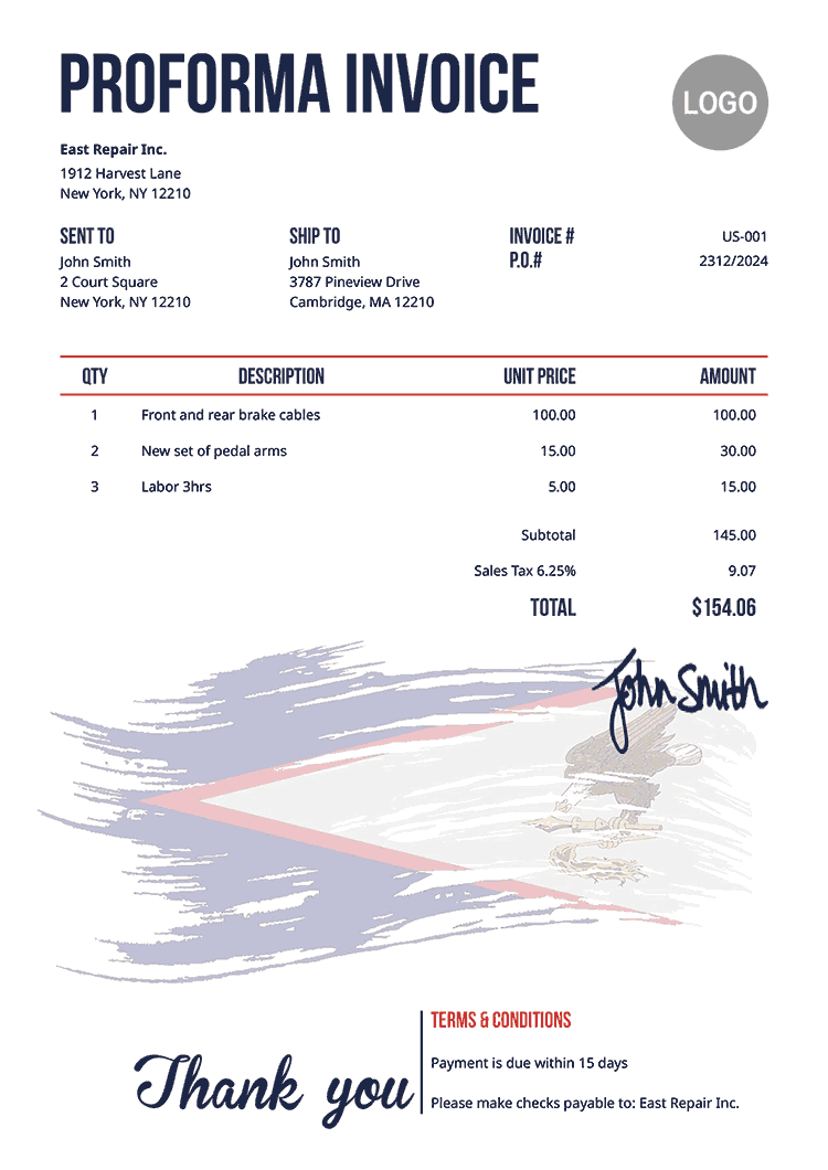 Proforma Invoice Template Us Flag Of American Samoa 