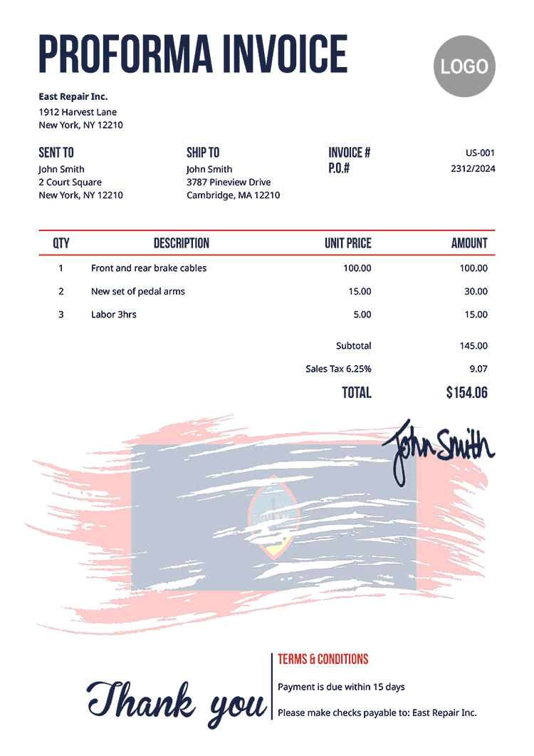 Proforma Invoice Template Us Flag Of Guam 