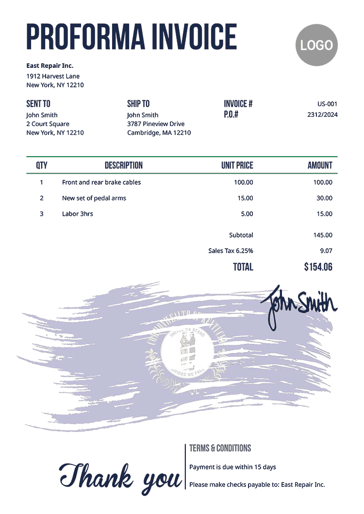 Proforma Invoice Template Us Flag Of Kentucky 