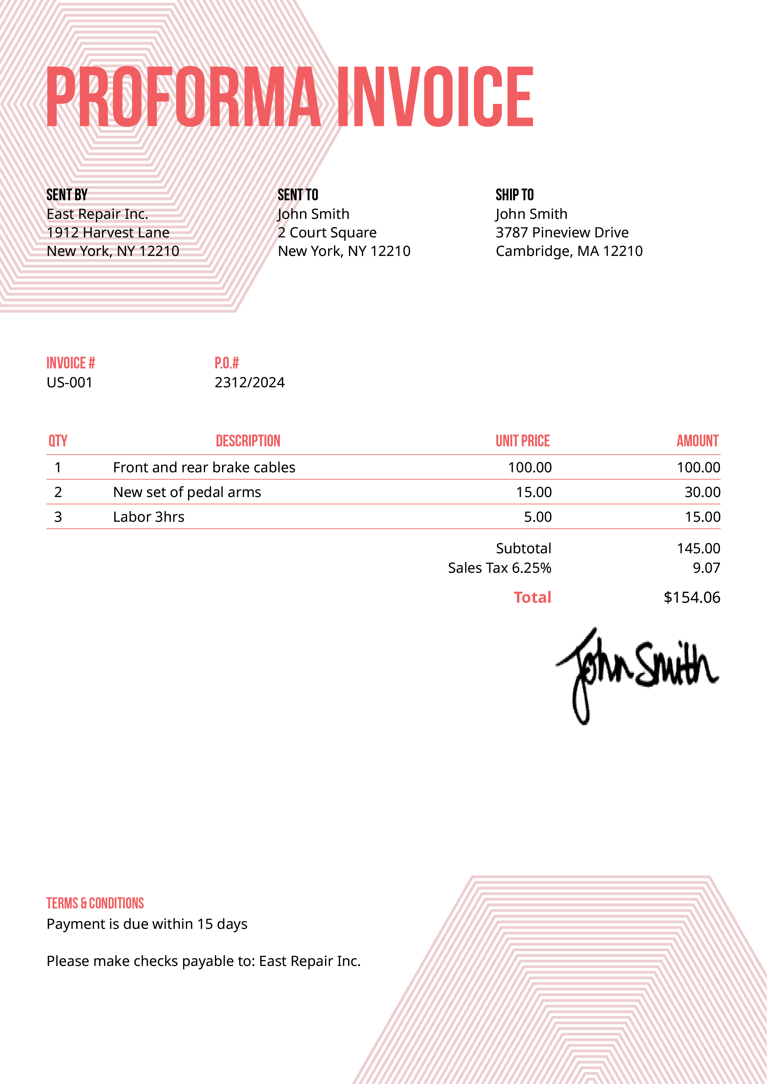 Proforma Invoice Template Us Hexagons Pink 