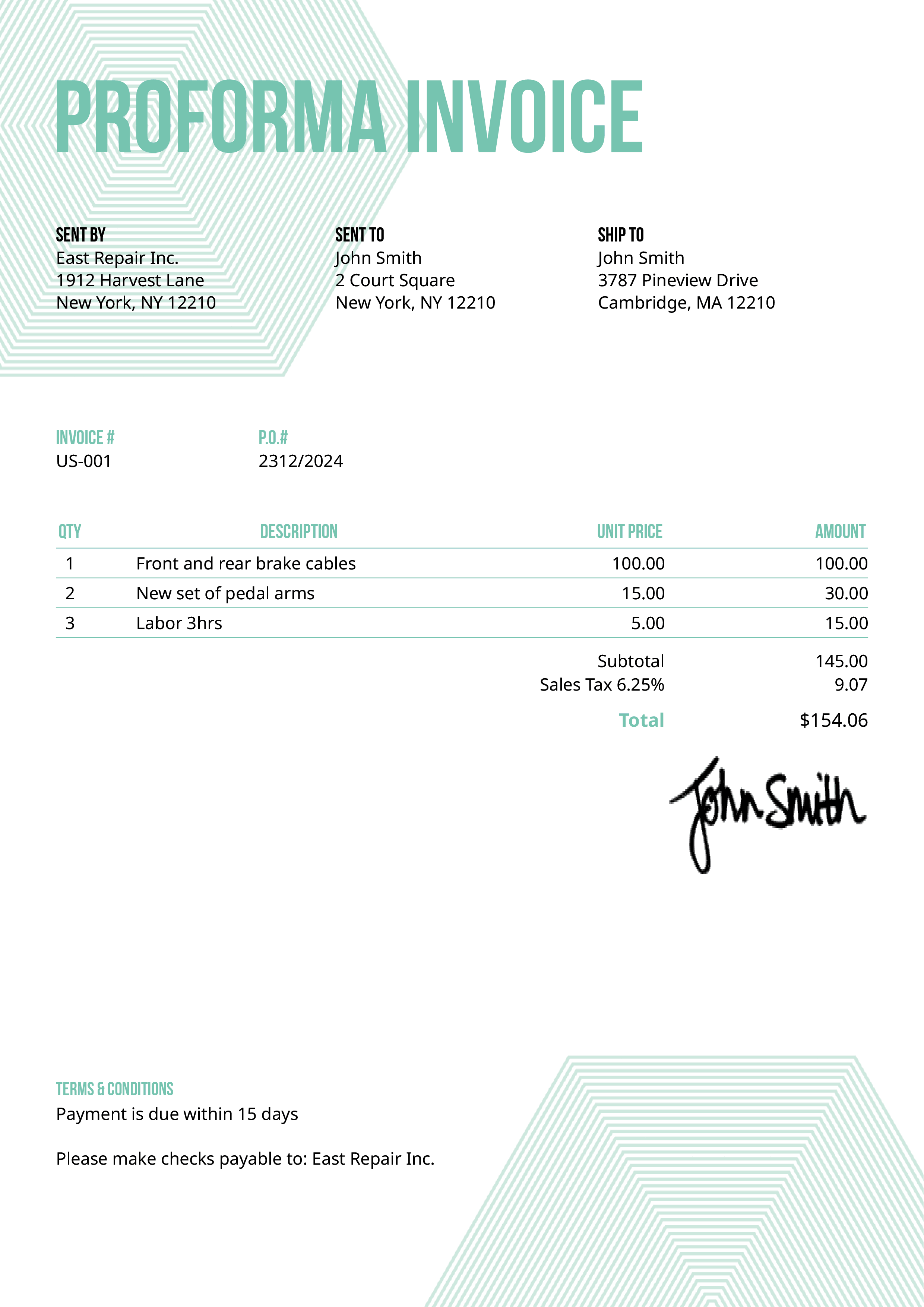 Proforma Invoice Template Us Hexagons Turquoise 