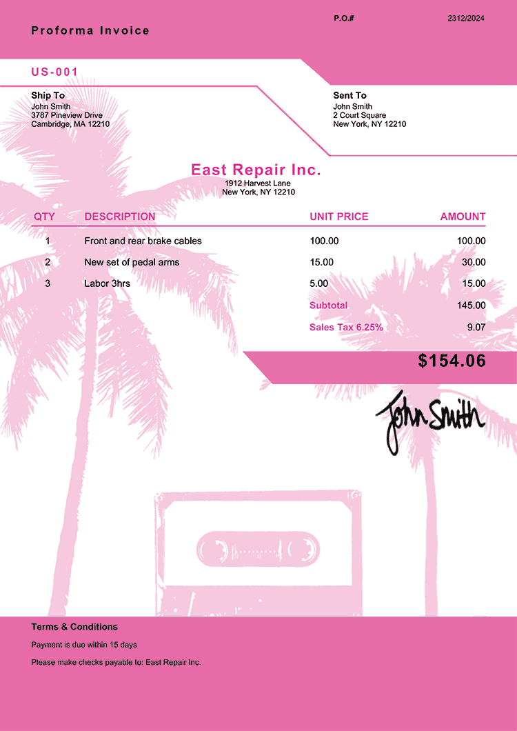 Proforma Invoice Template Us Miami 