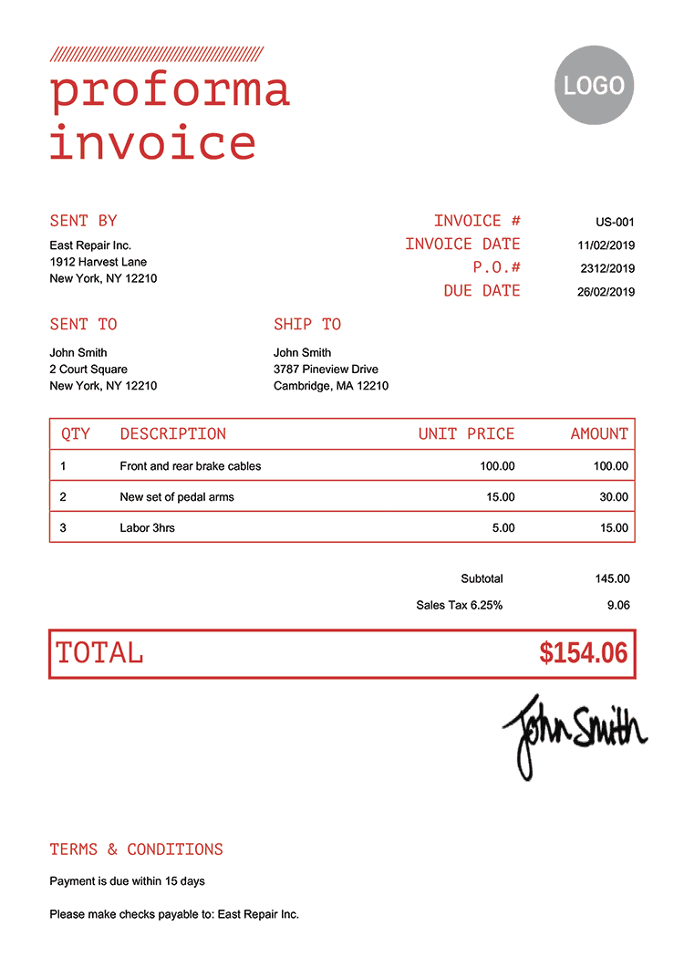 Performa Invoice Template