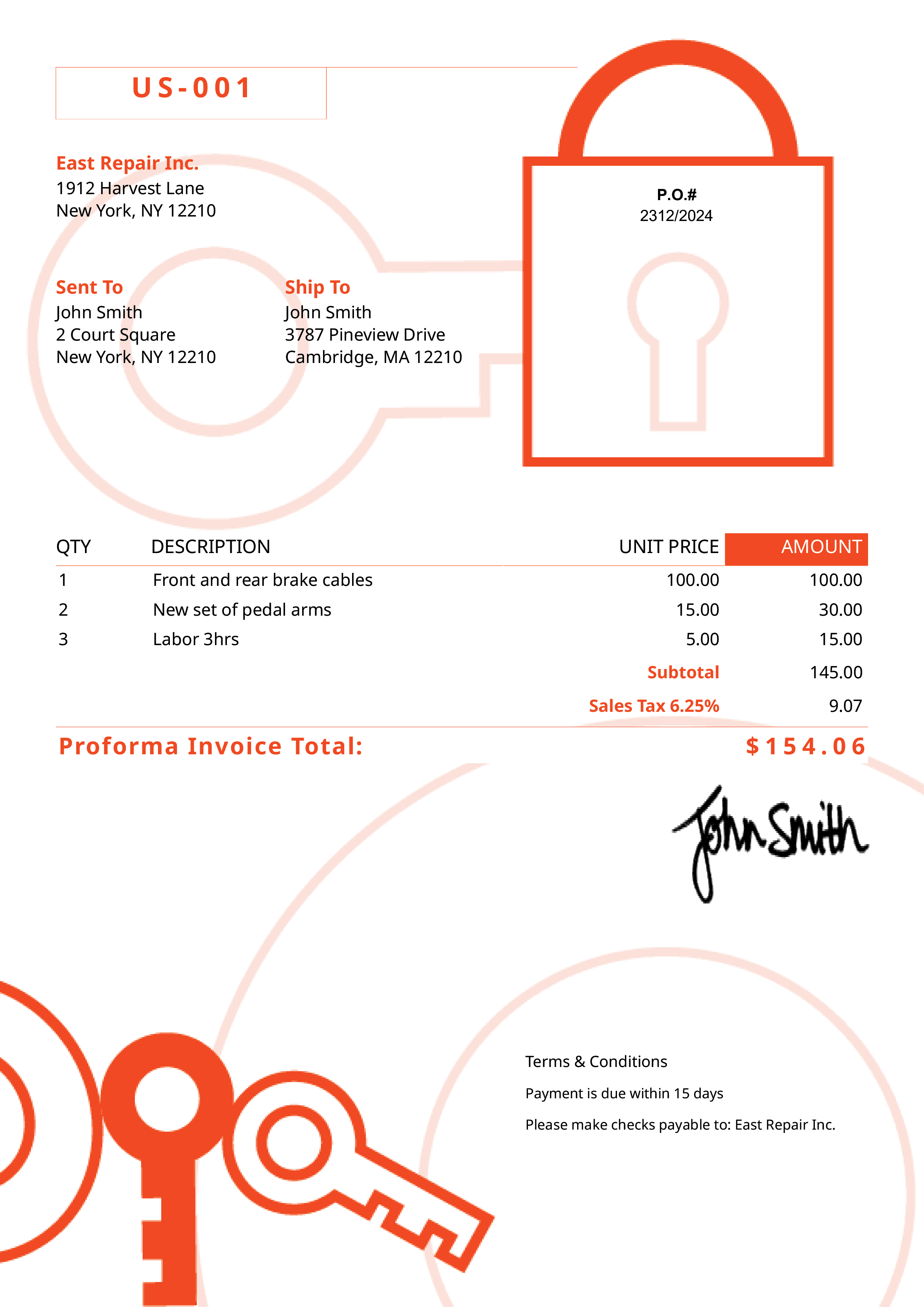 Proforma Invoice Template Us Secure Orange 