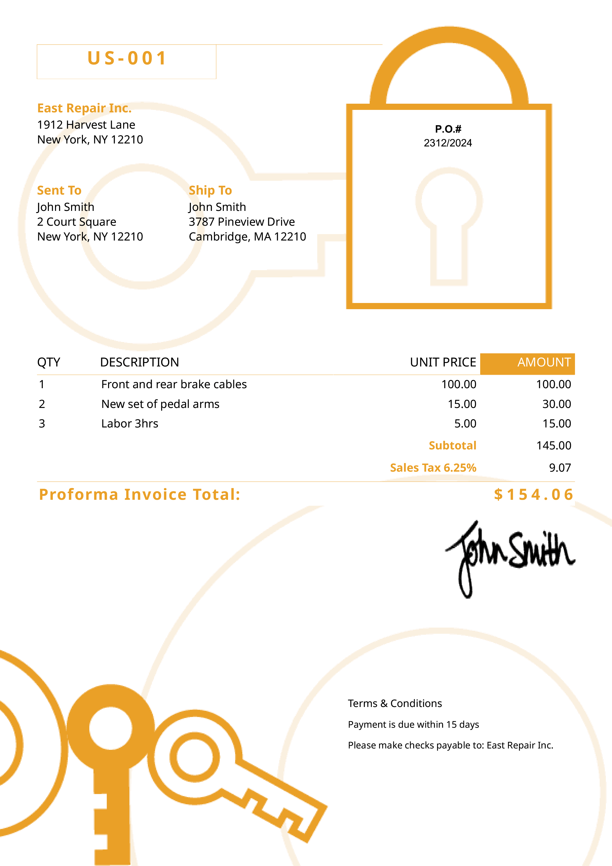 Proforma Invoice Template Us Secure Yellow 