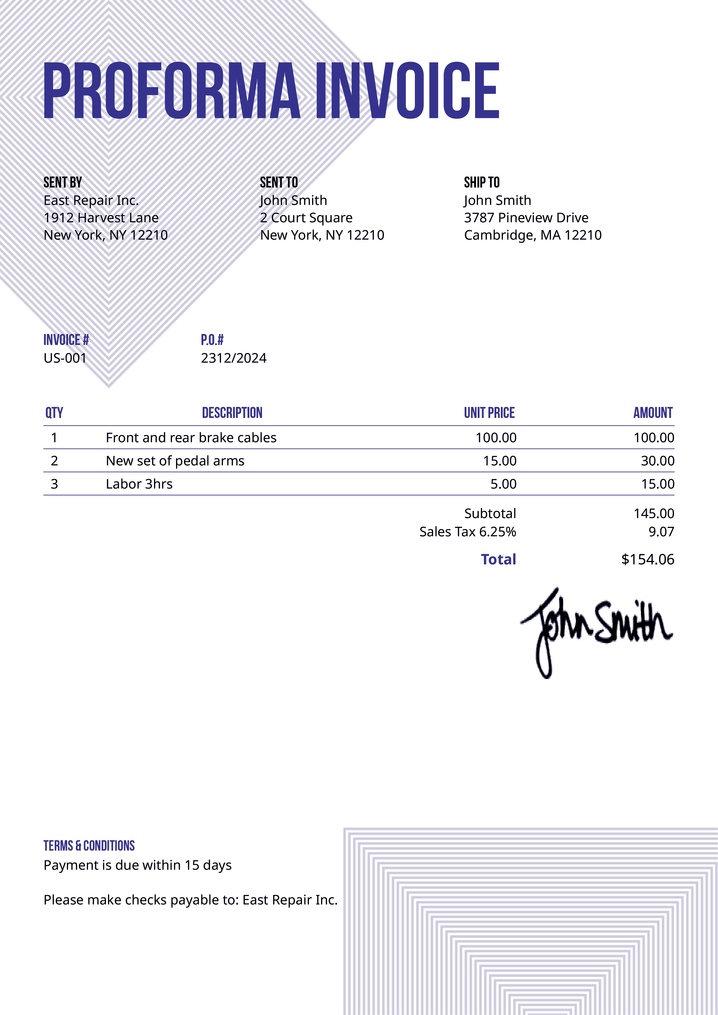Proforma Invoice Template Us Squares Purple 
