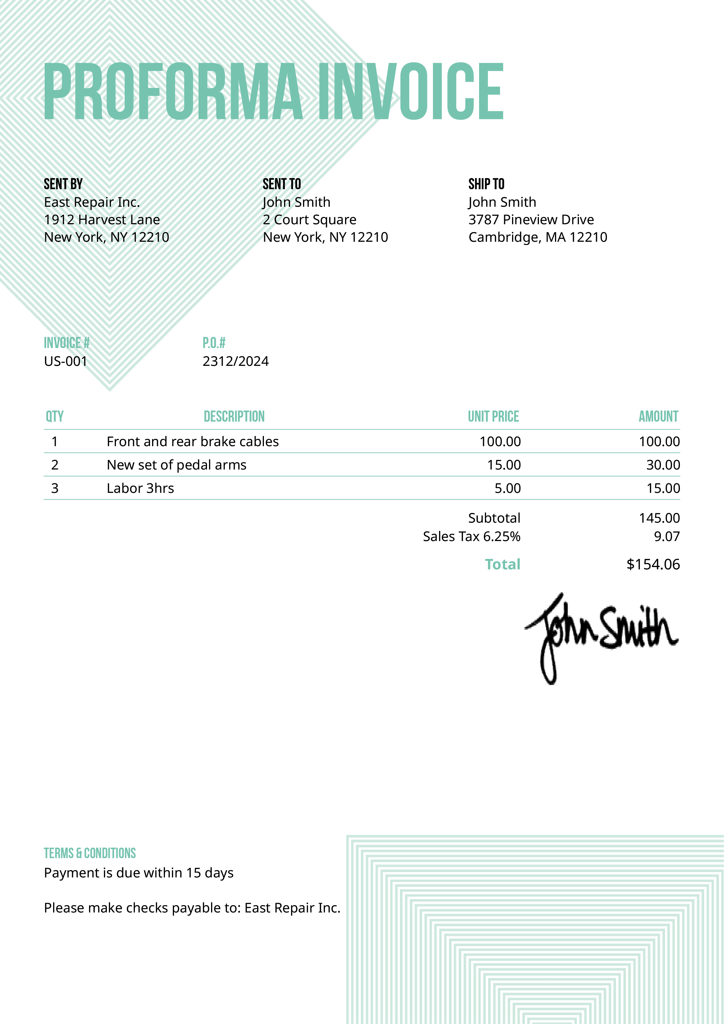 Proforma Invoice Template Us Squares Turquoise 