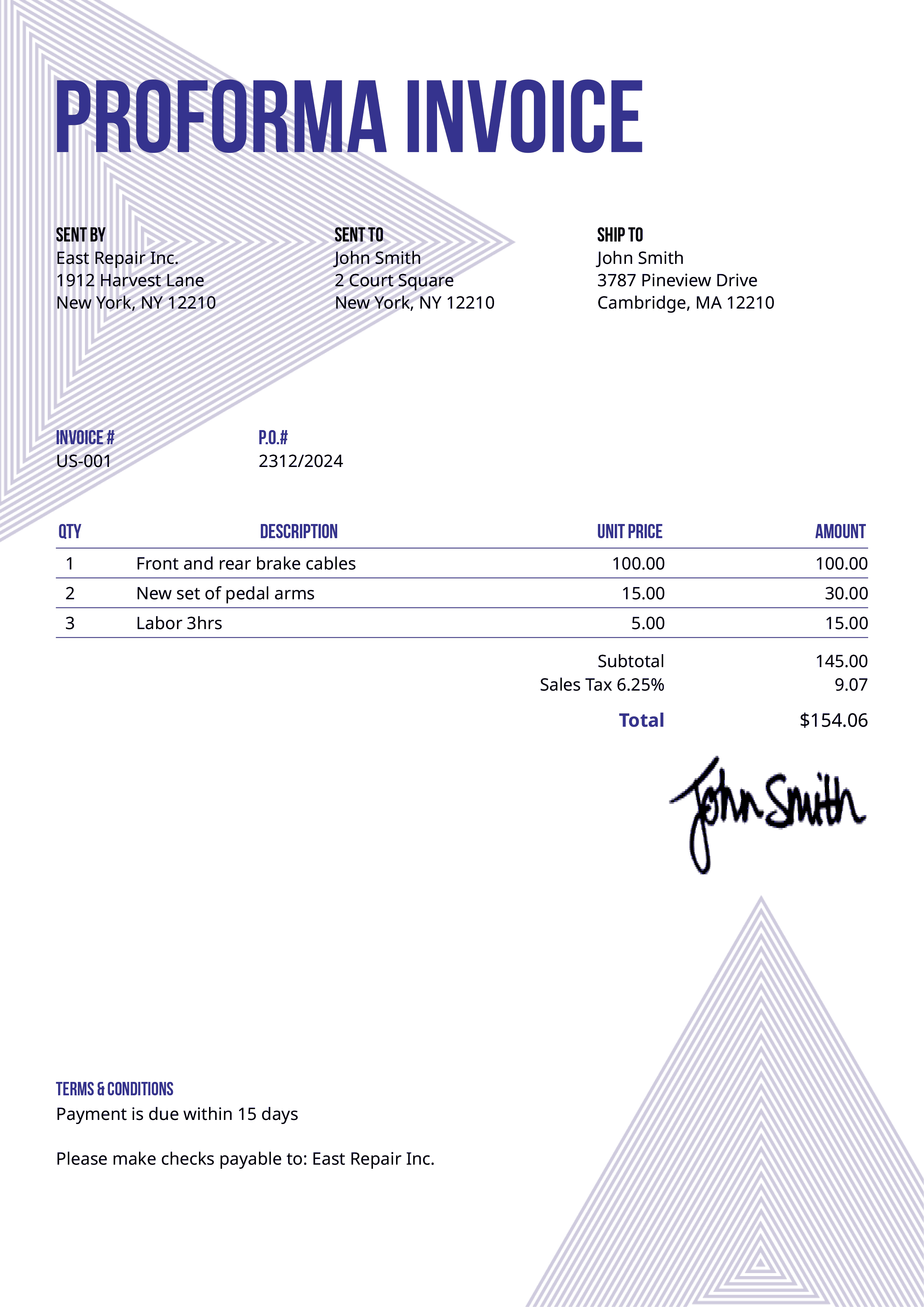 Proforma Invoice Template Us Triangles Purple 