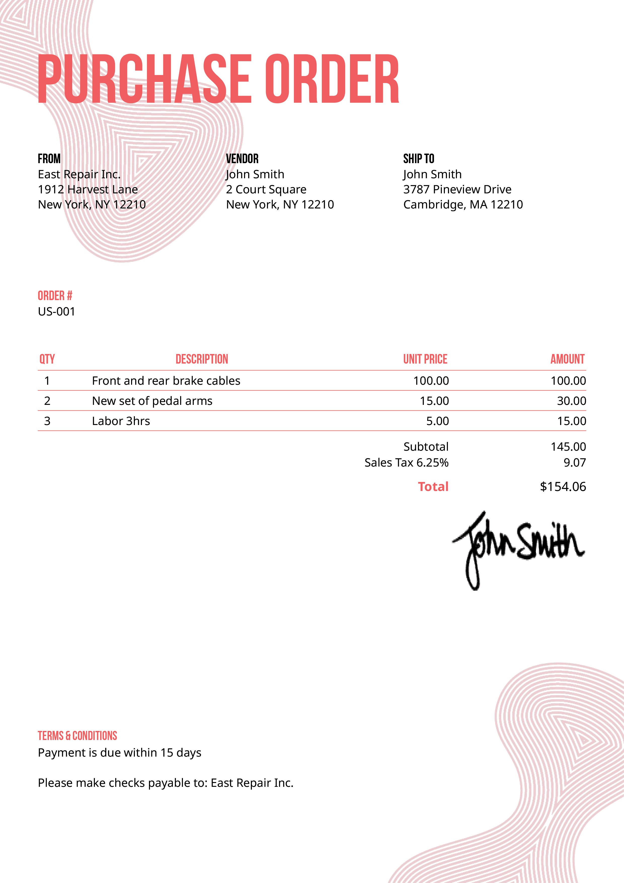 Purchase Order Template Us Blobs Pink 