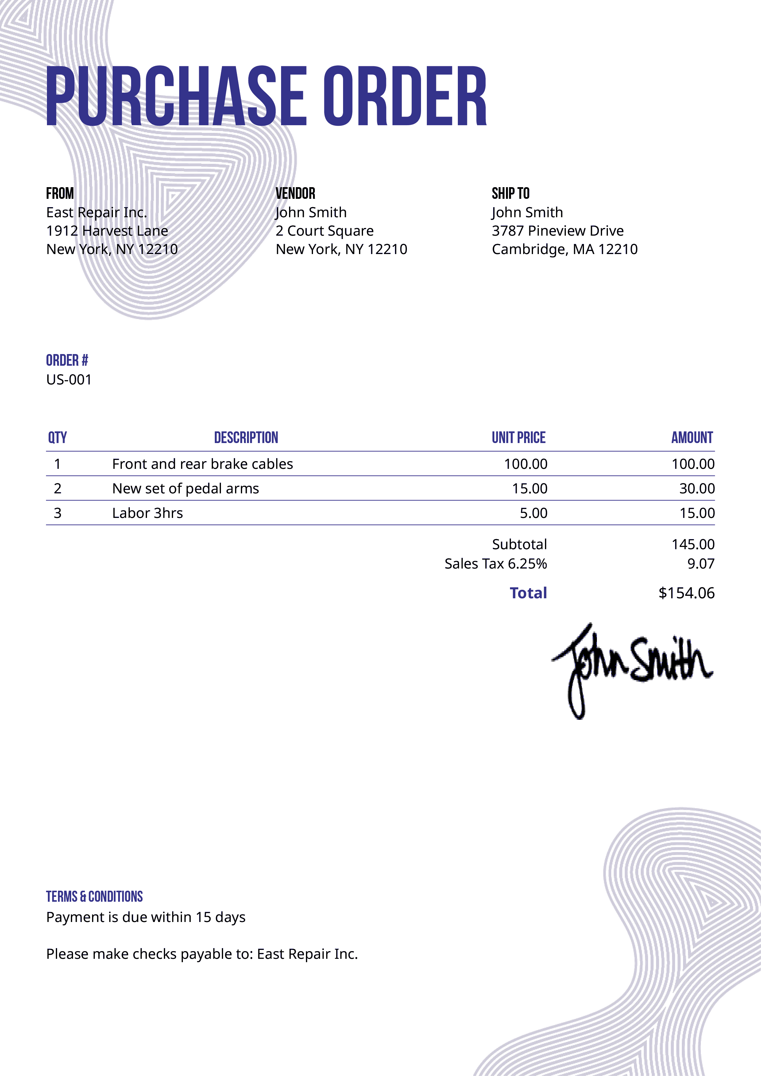 Purchase Order Template Us Blobs Purple 