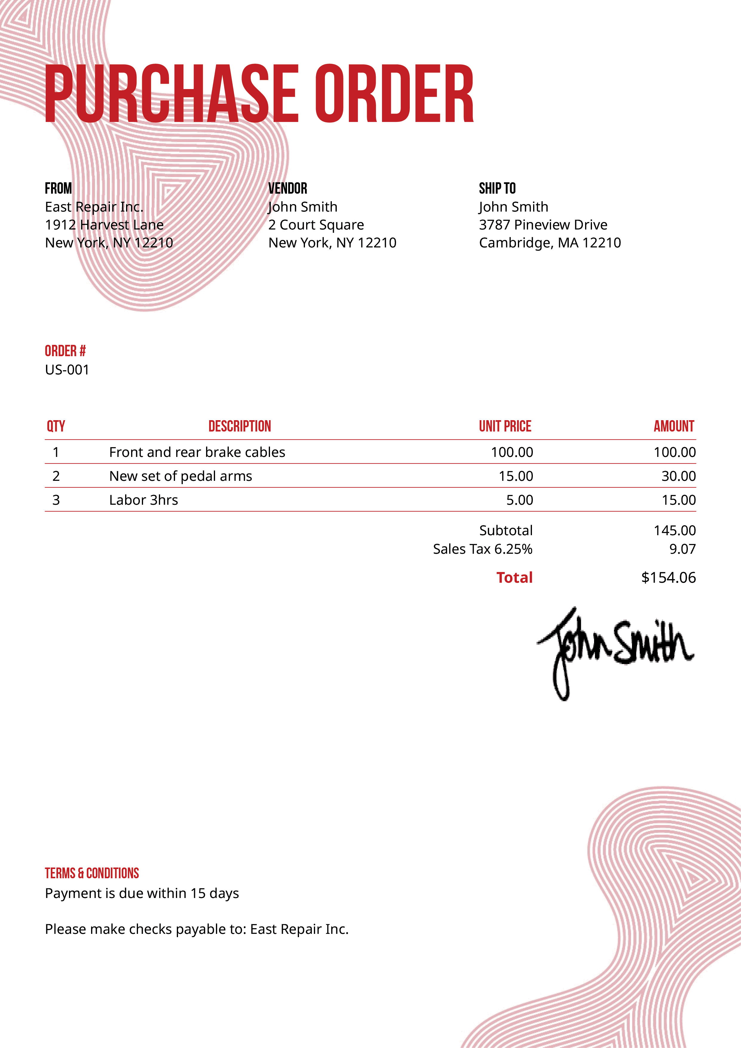Purchase Order Template Us Blobs Red 