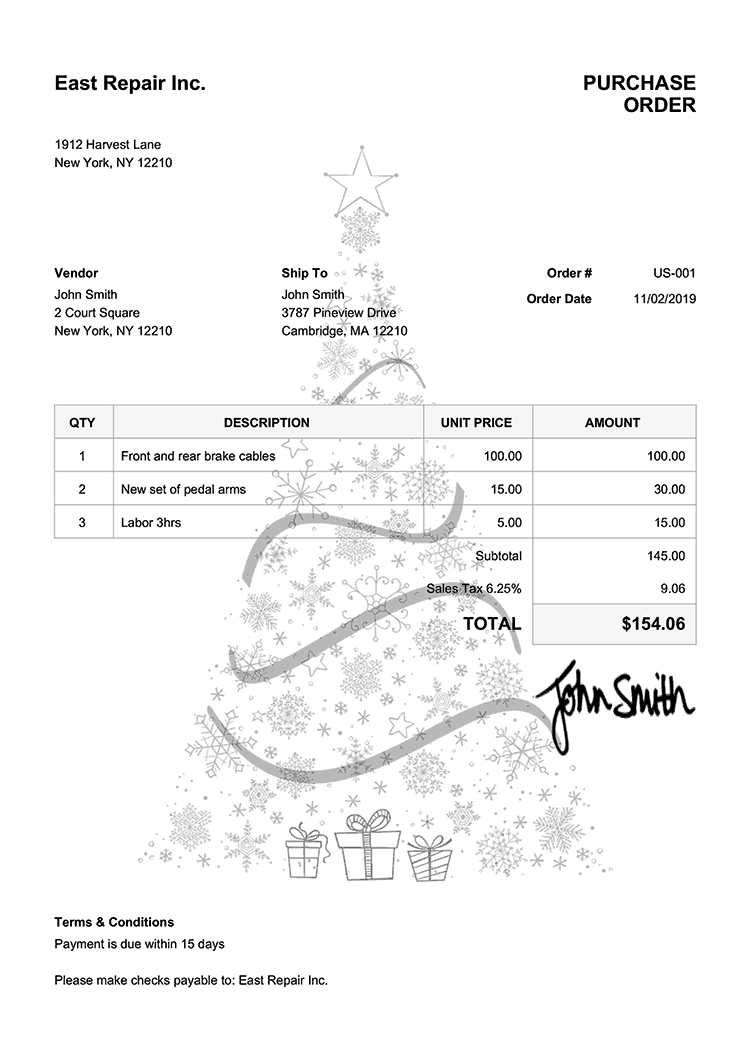 Purchase Order Template Us Christmas Tree Black 