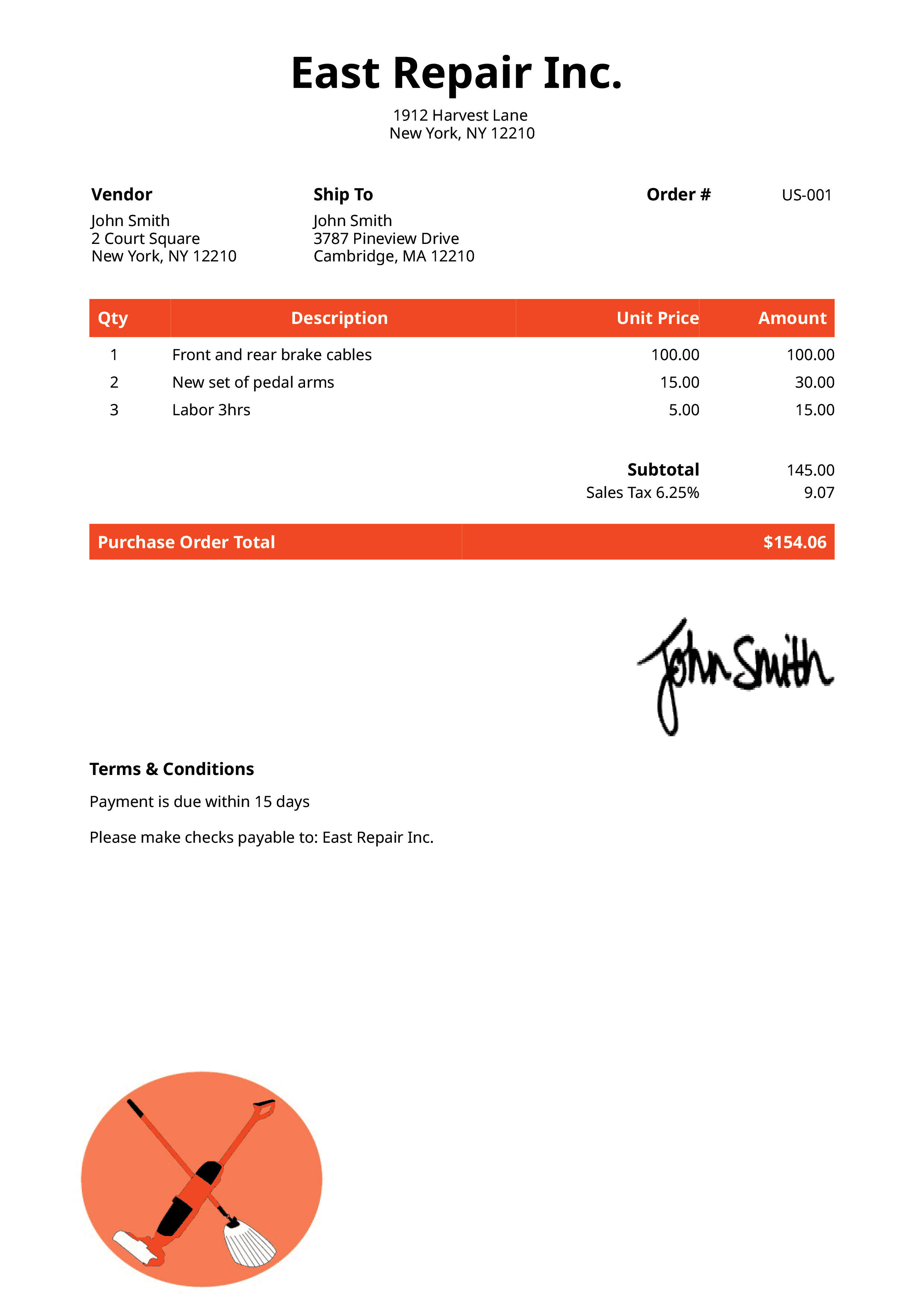 Purchase Order Template Us Cleaner Orange 