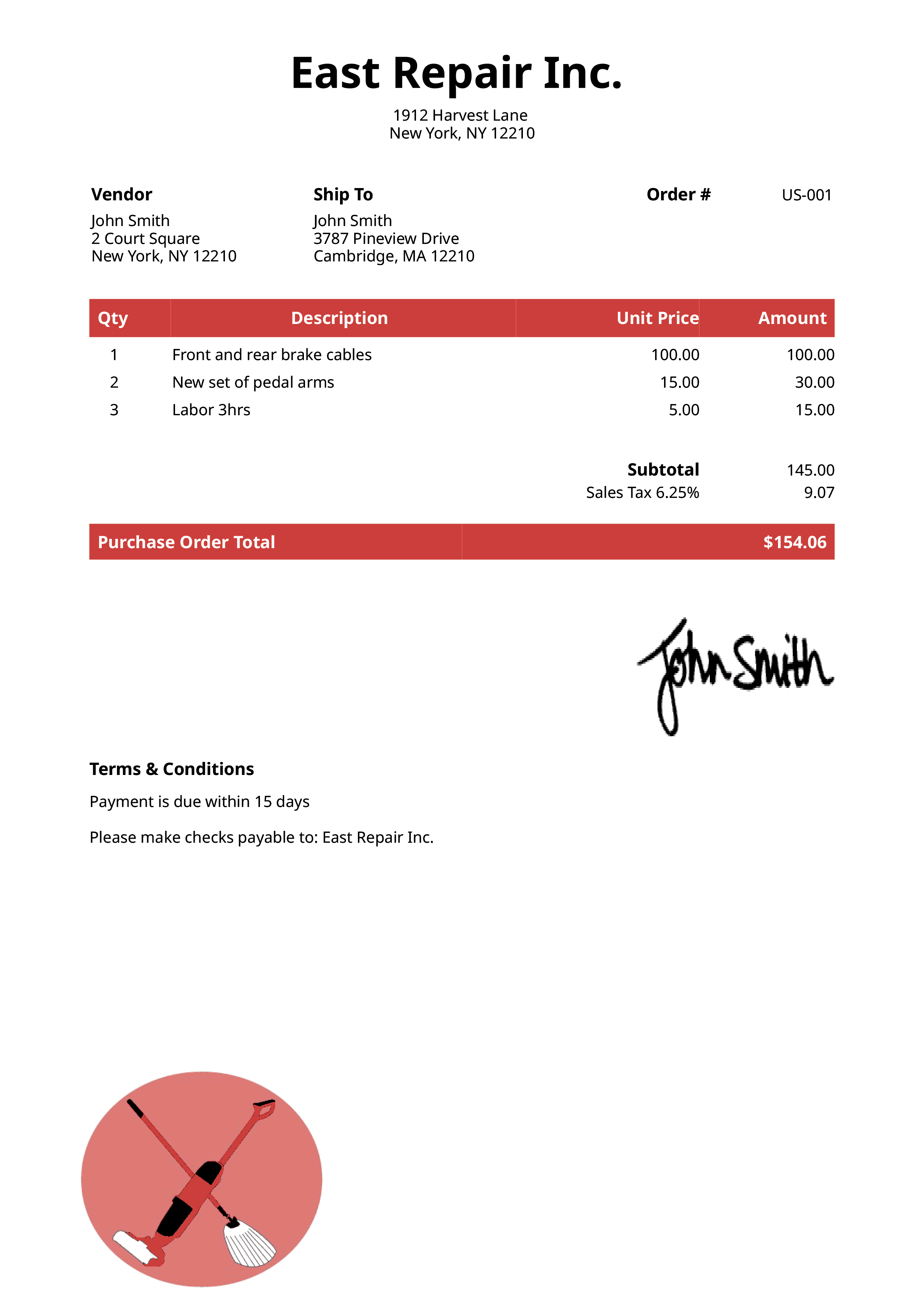 Purchase Order Template Us Cleaner Red 