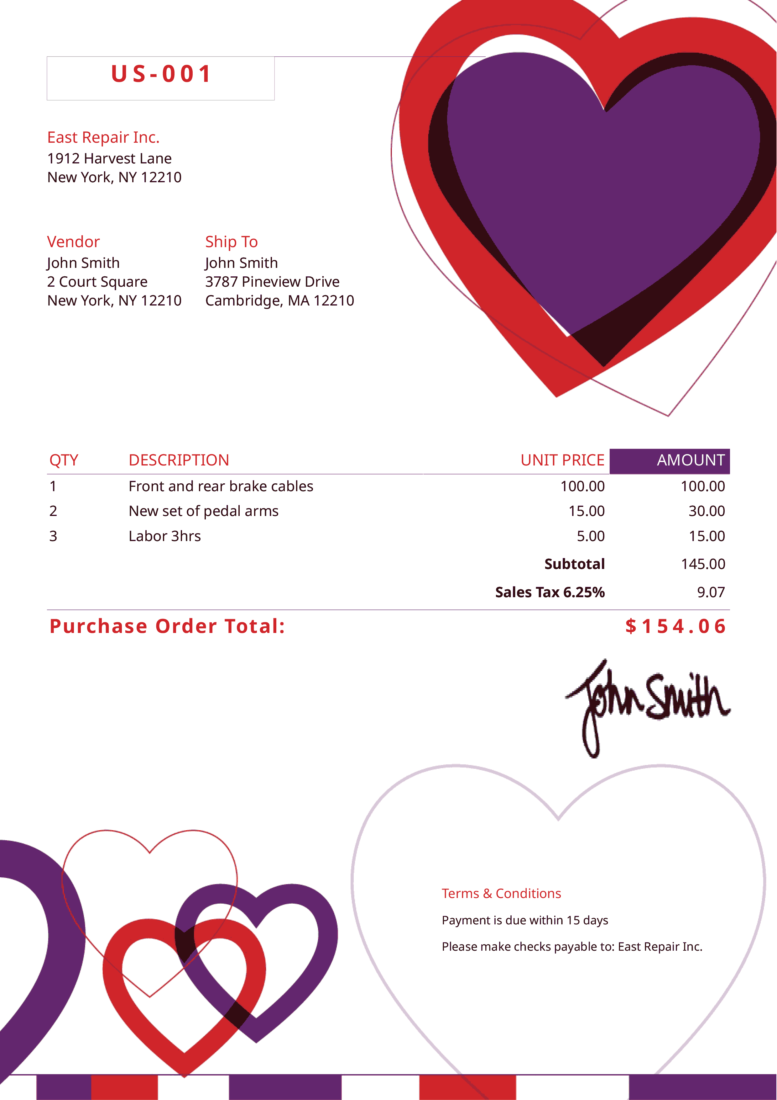 Purchase Order Template Us Connect Hearts 
