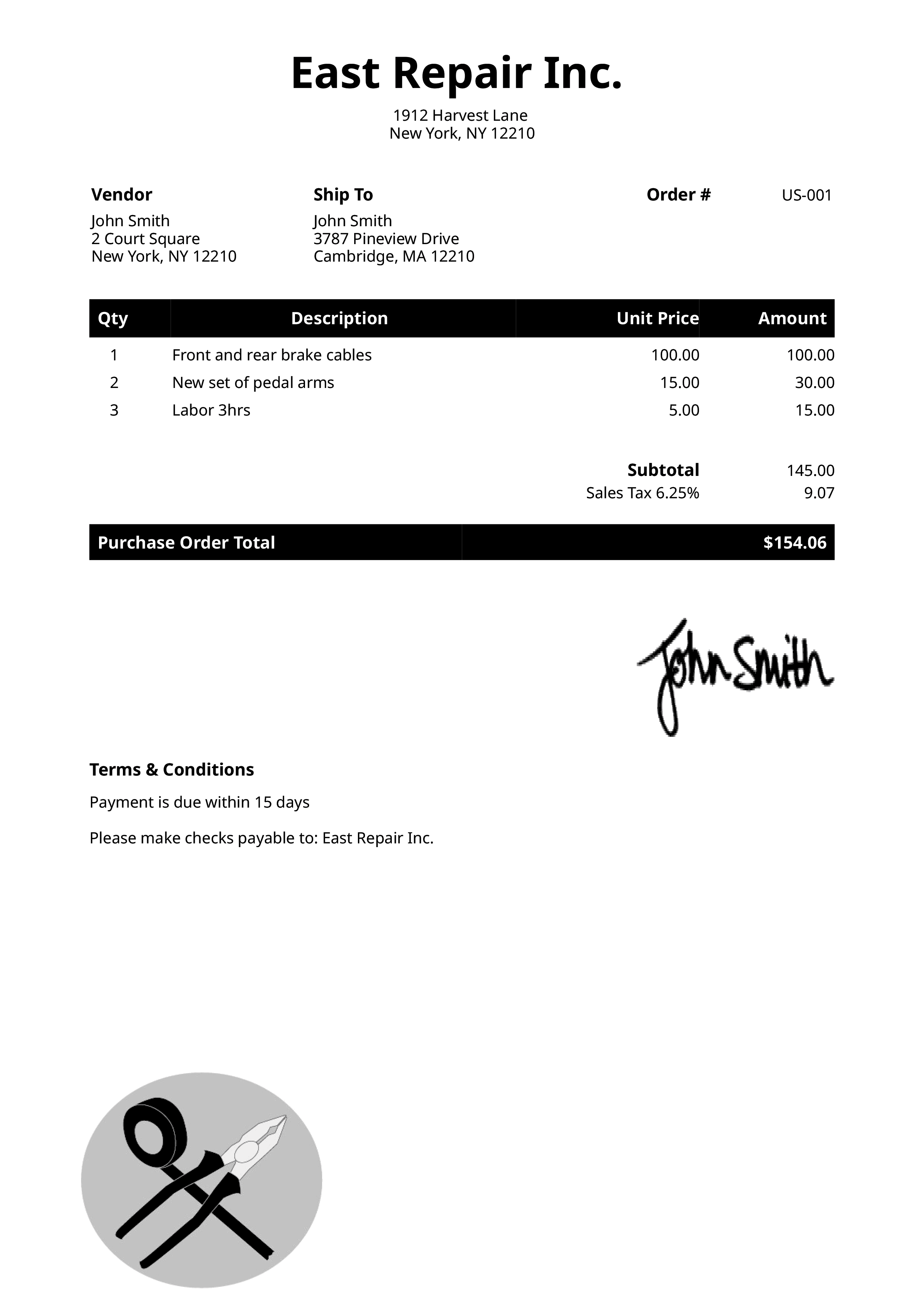 Purchase Order Template Us Electrician Black 