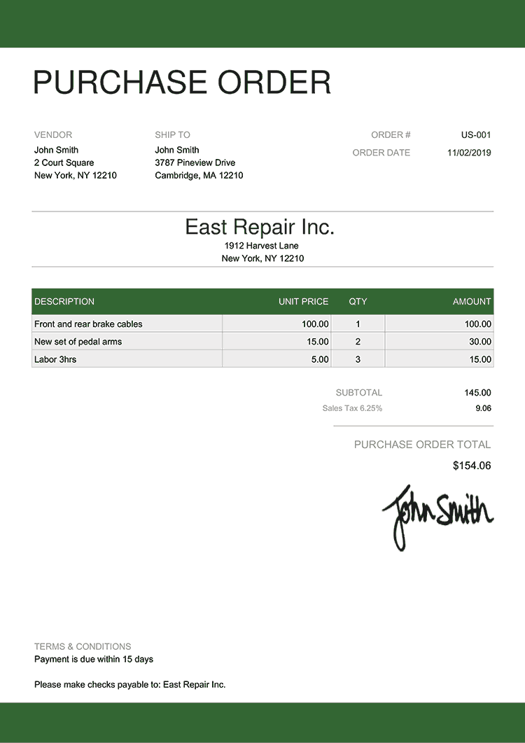 simple purchase order form