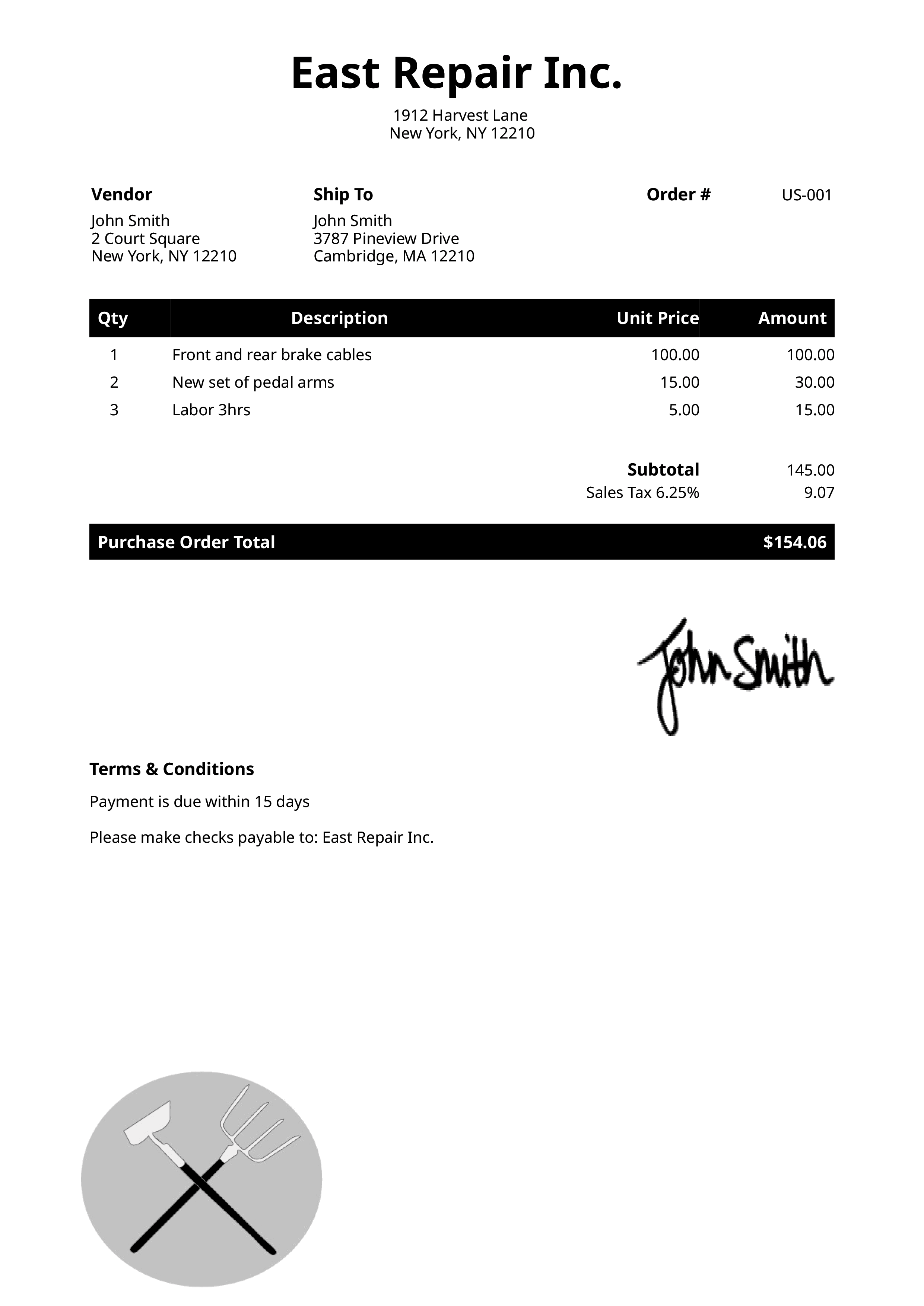 Purchase Order Template Us Farmer Black 