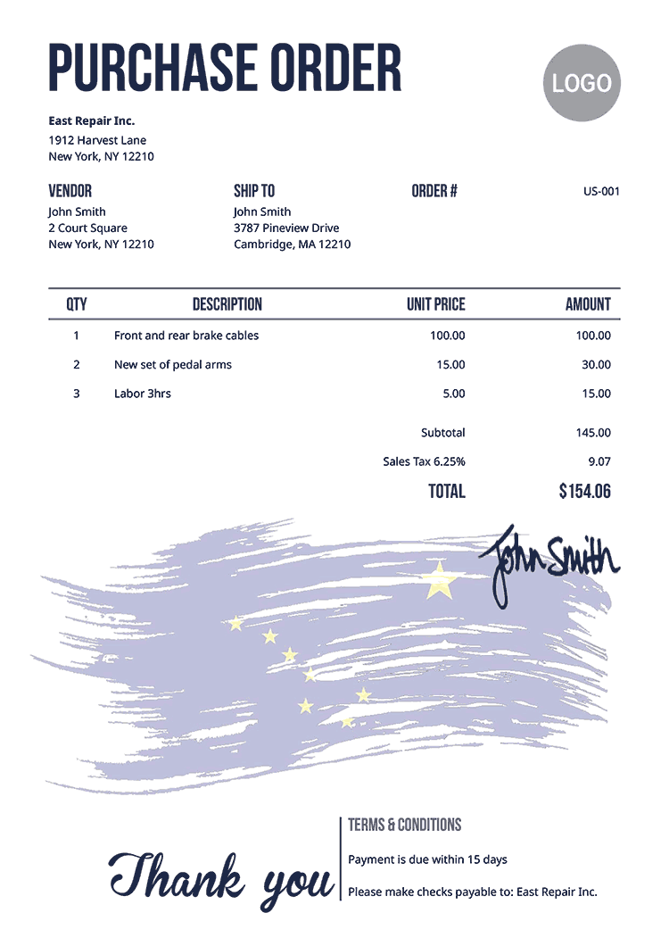 Purchase Order Template Us Flag Of Alaska 